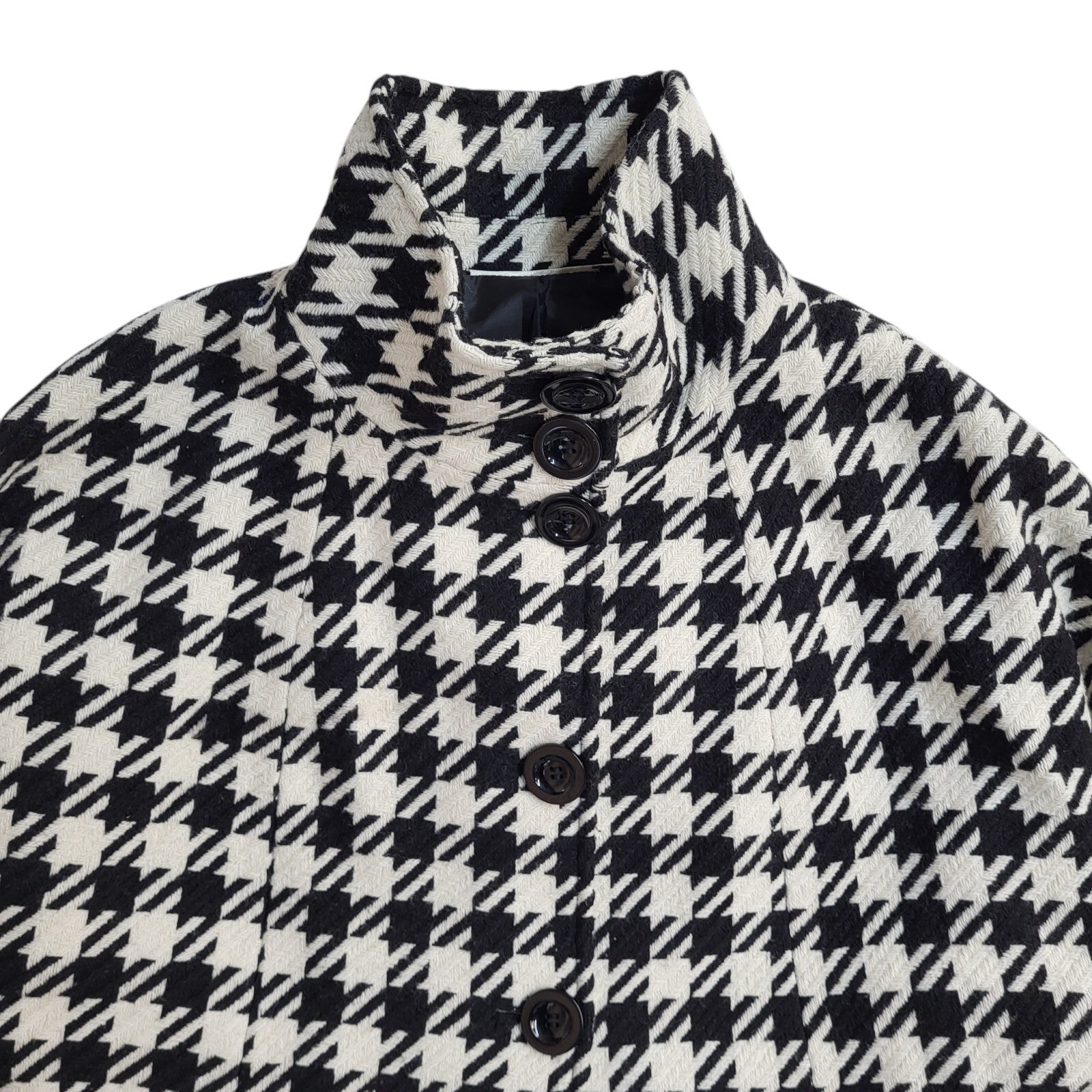 Vintage 90s Button Black & White Wool Overcoat UK Women's Size 18/20