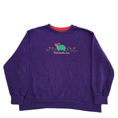 90s Vintage Cottagecore Purple Turtle Sweatshirt Women's Size XL