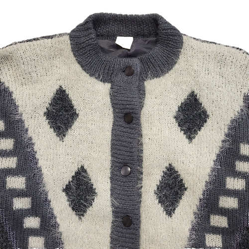 80s Vintage Grey & White Oversized Button Front Cardigan Women's Size 18