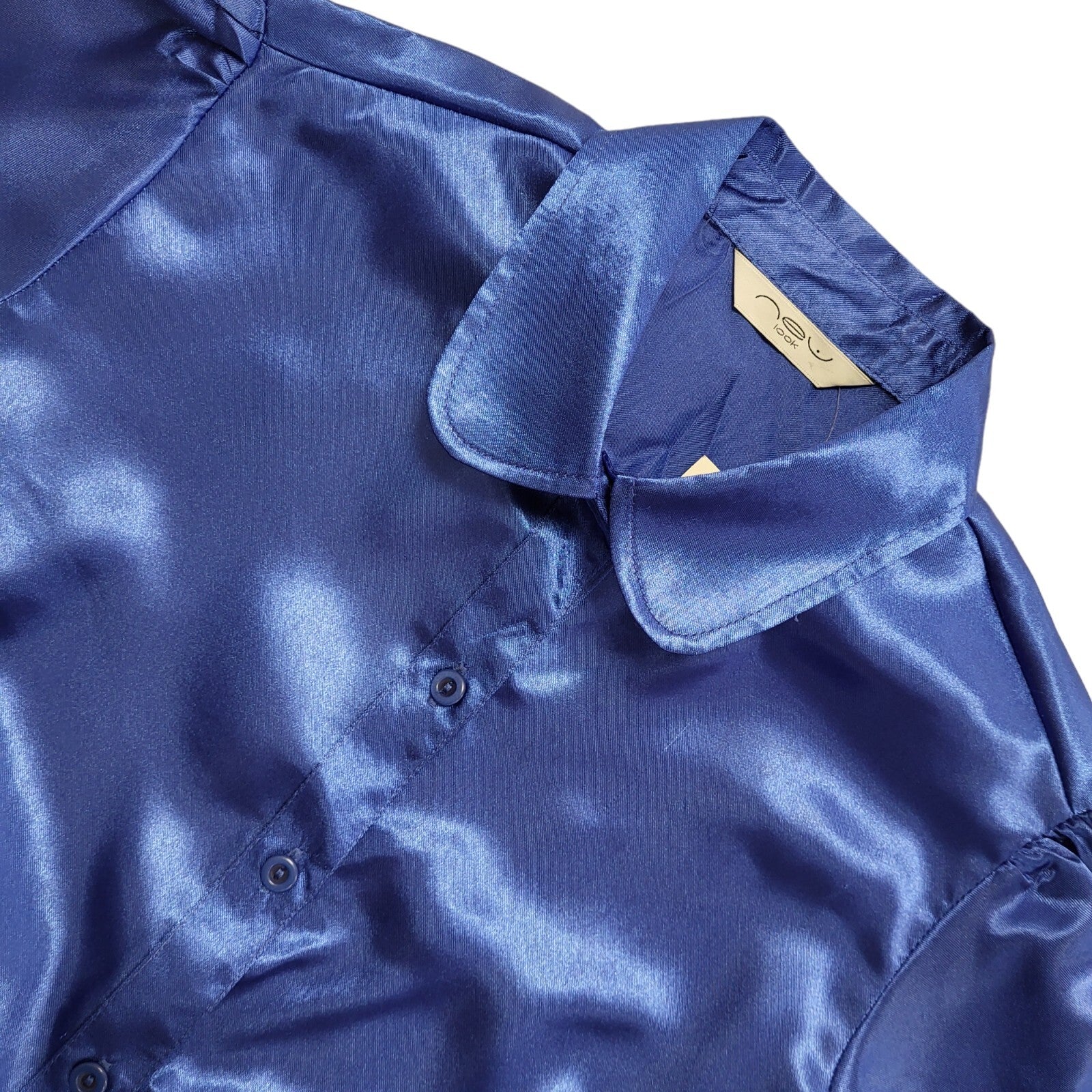 New Look Vintage Y2K Blue Belted Satin Short Sleeve Womens Shirt BNWT Size 12