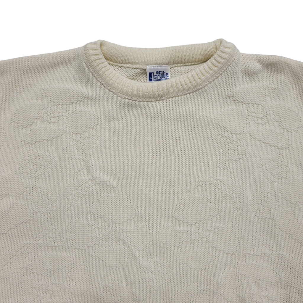 Vintage 80s White Round Neck Jumper Uk Women's Size 14
