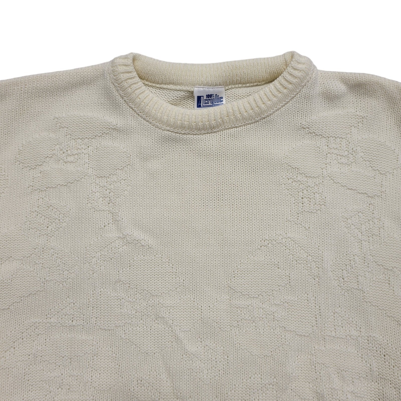 Vintage 80s White Round Neck Jumper Uk Women's Size 14