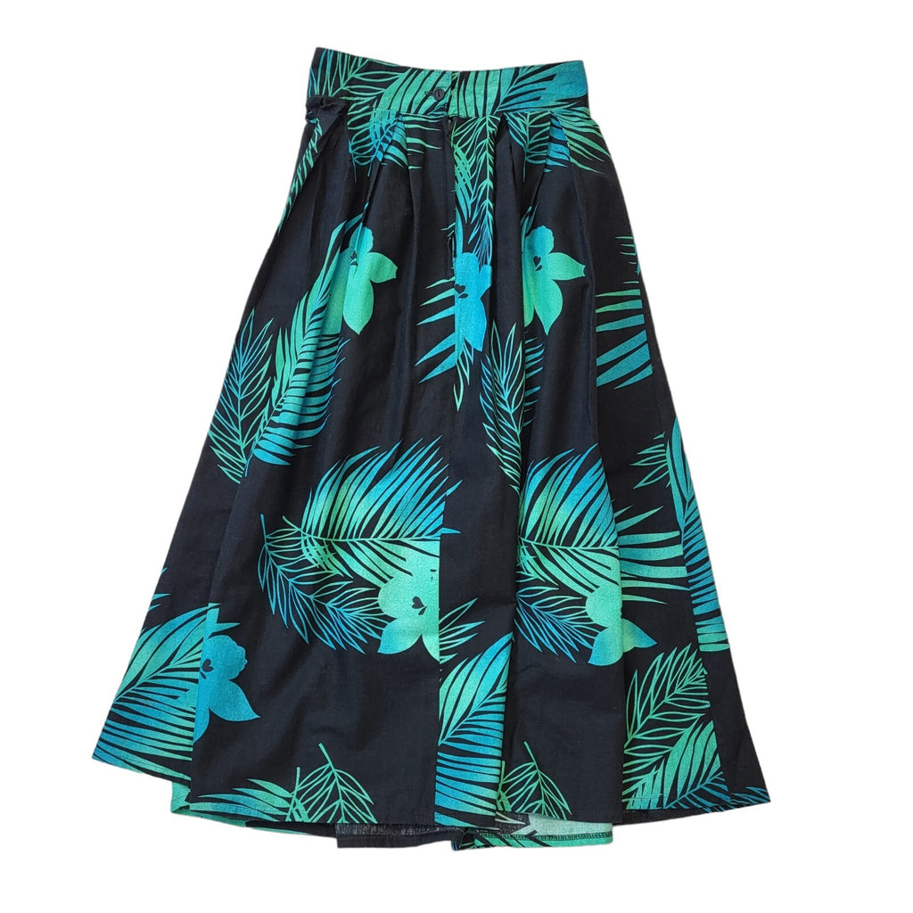 Paulls 80's Vintage Green Black Leaf Print Skirt Women's Size 10 W24