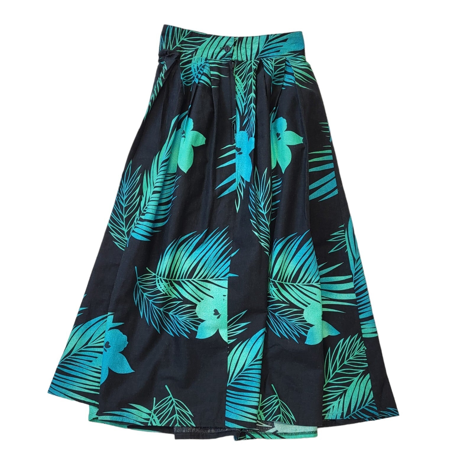 Paulls 80's Vintage Green Black Leaf Print Skirt Women's Size 10 W24