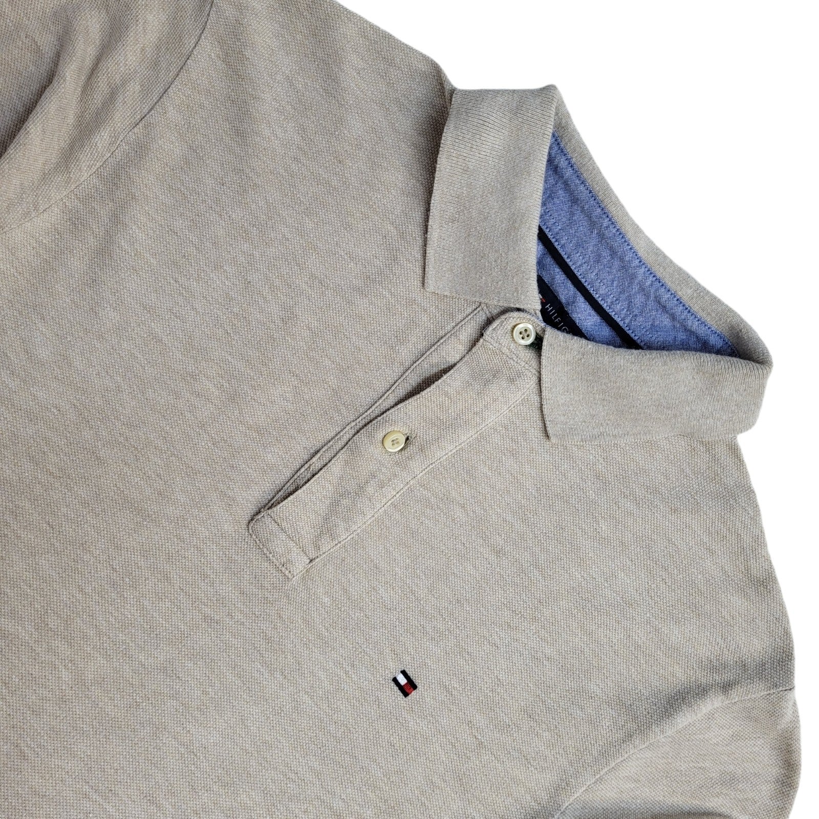 Tommy Hilfiger Y2K Beige Long Sleeve Polo T- Shirt Men's Size S