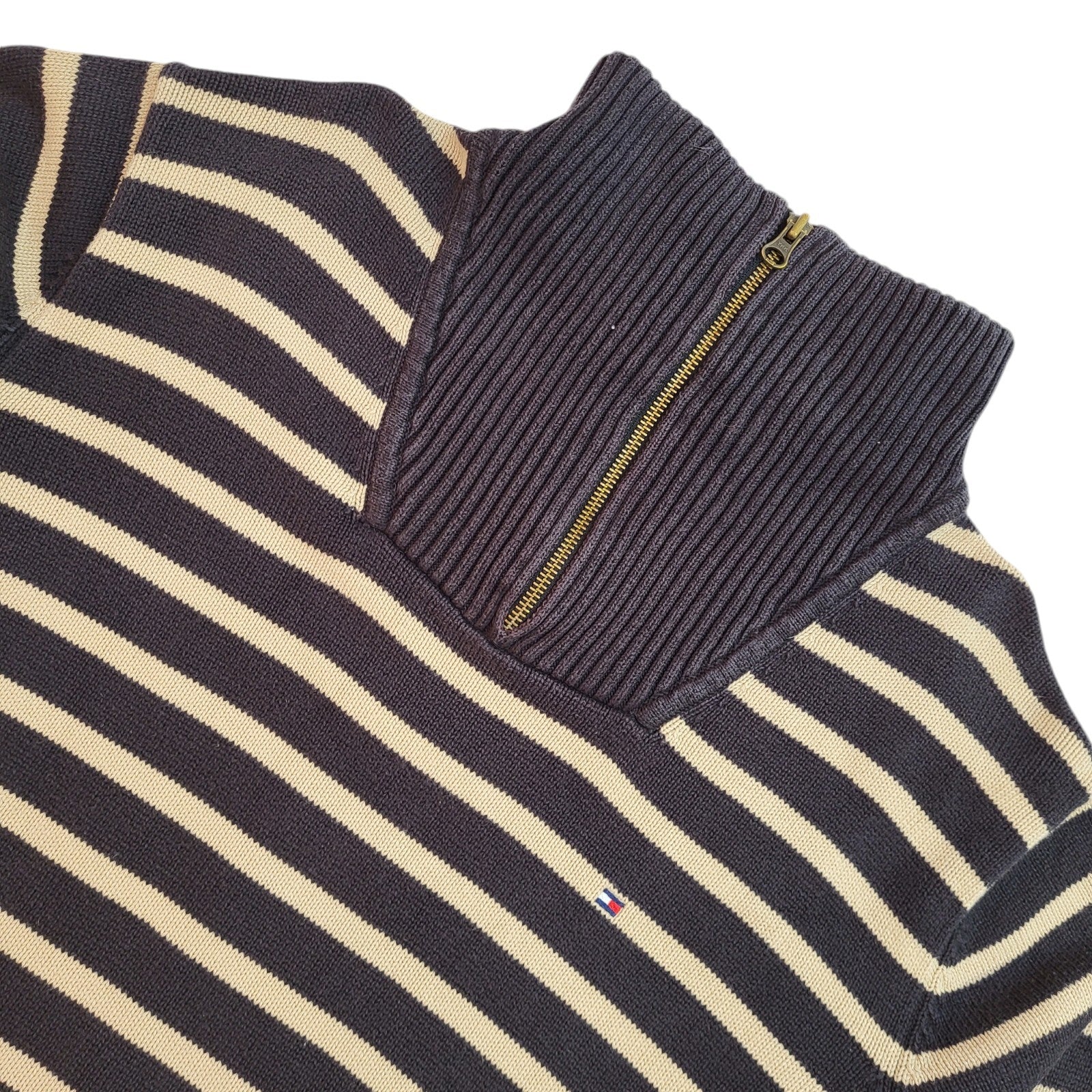 Tommy Hilfiger Blue & Beige Striped High Neck Jumper Uk Men's Size Large