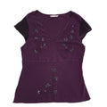 Ameranto Vintage 90s Purple Floral Sequin Short Sleeve Top Womens UK 16