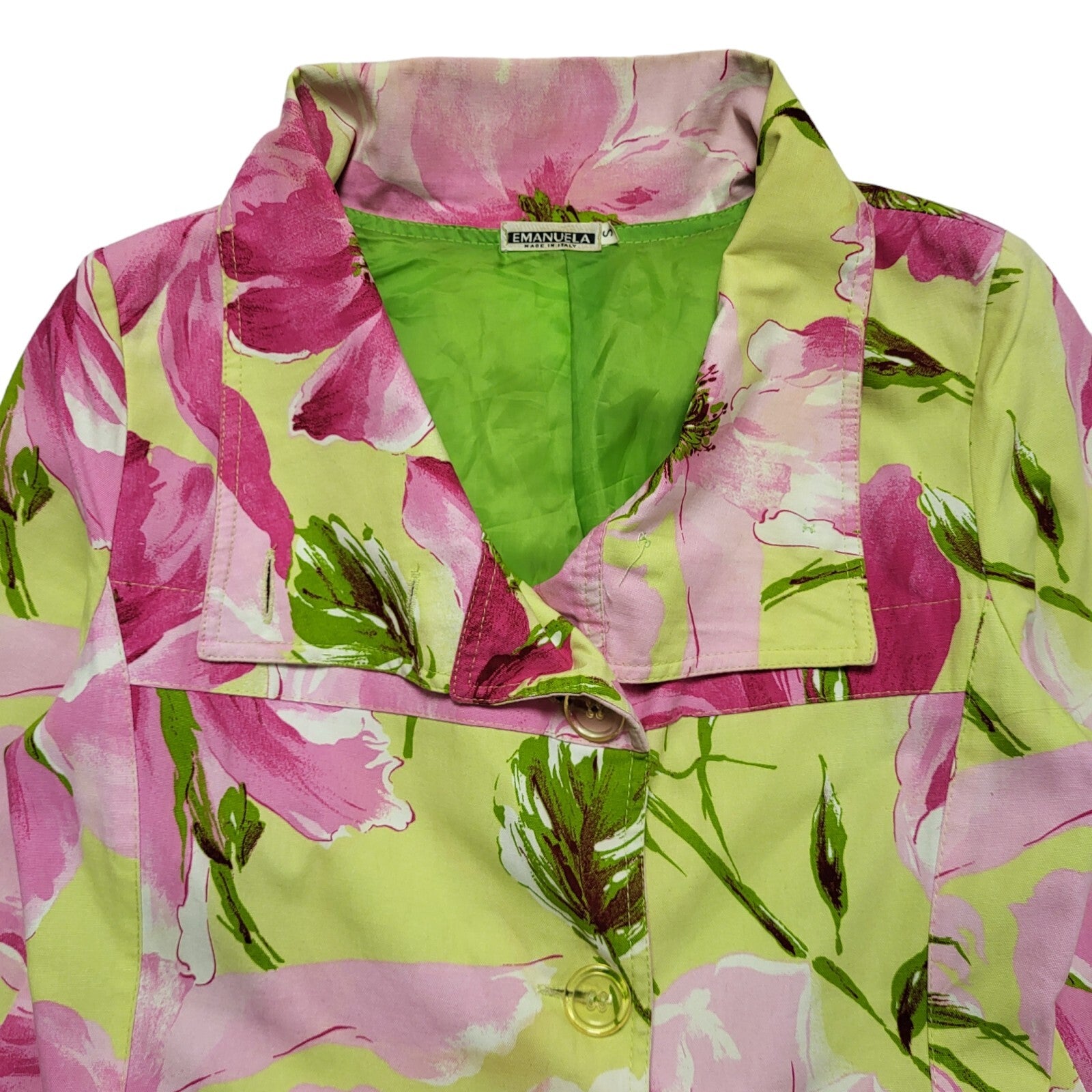 Emanuela 90s Vintage Pink Green Floral Casual Jacket Uk Women's Size S