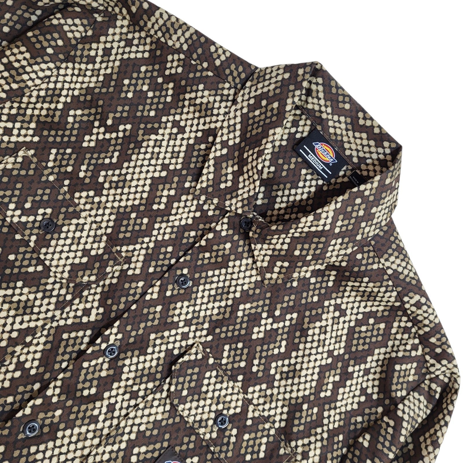 Dickies Y2k Brown Geometric Long Sleeve Shirt Men's UK Size M