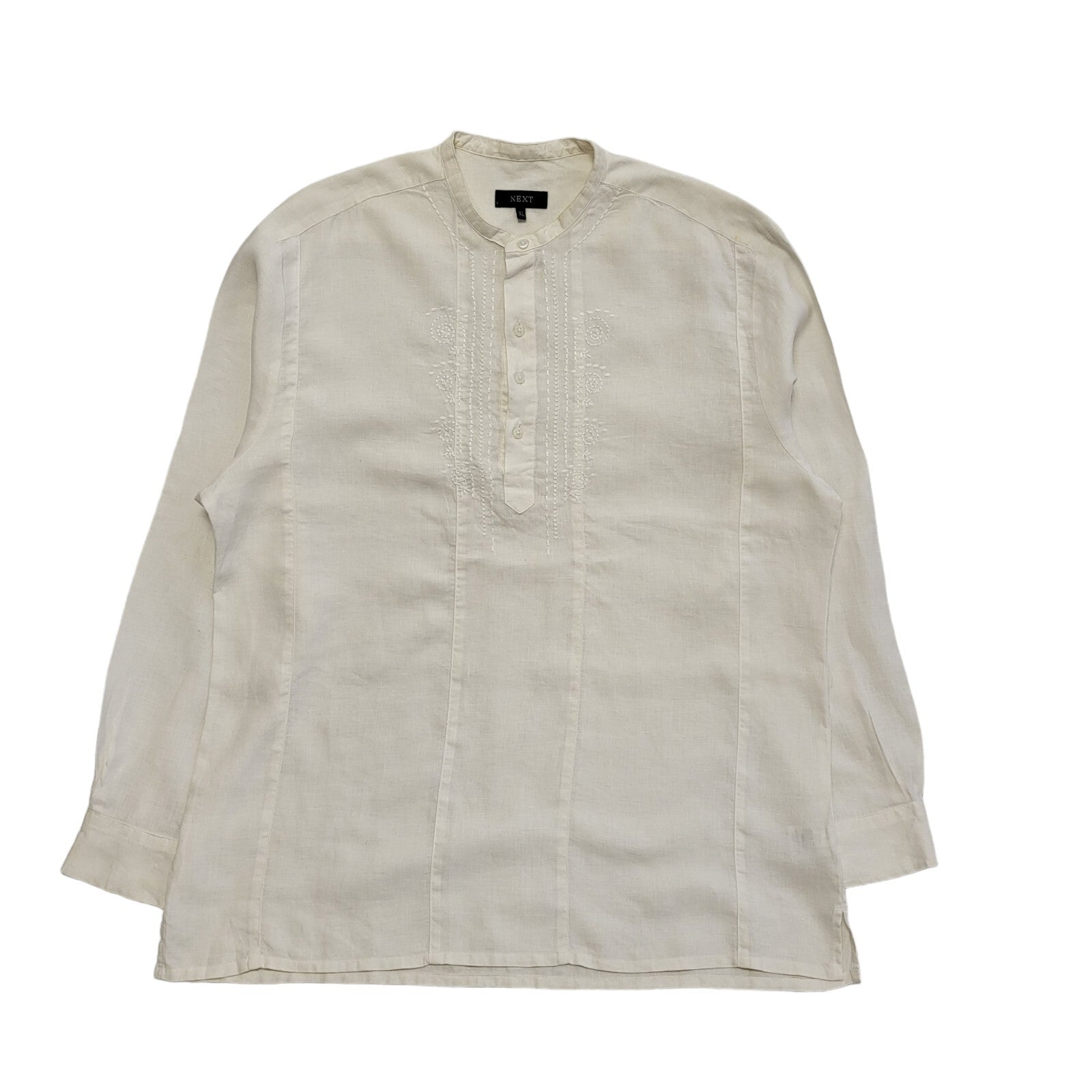 Next Vintage Y2K White Relaxed Fit Round Neck Linen Shirt Men's Size XL
