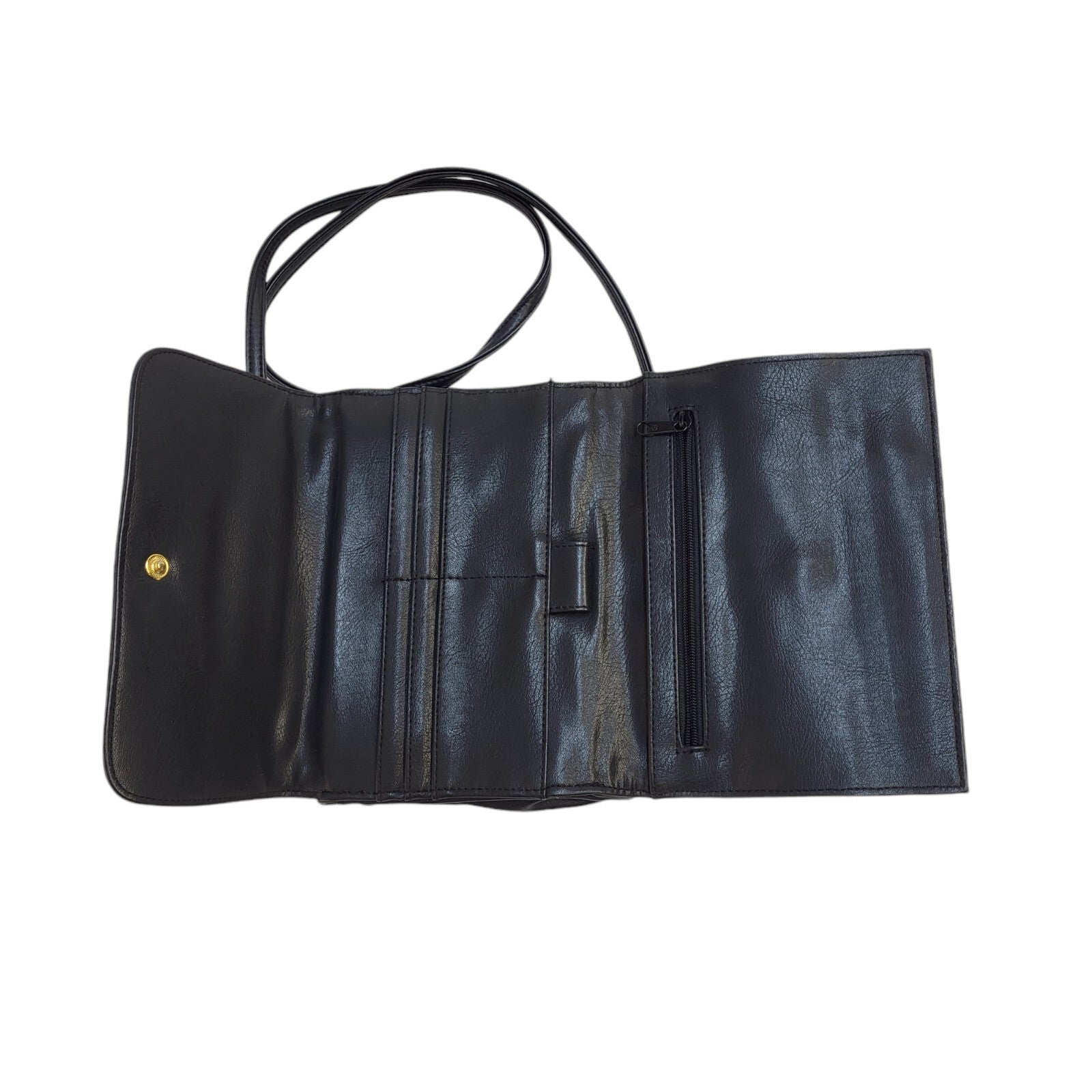 St Michael Black Faux Leather Clasp Shoulder Bag Uk Women's Size 5.5" x 7.5"