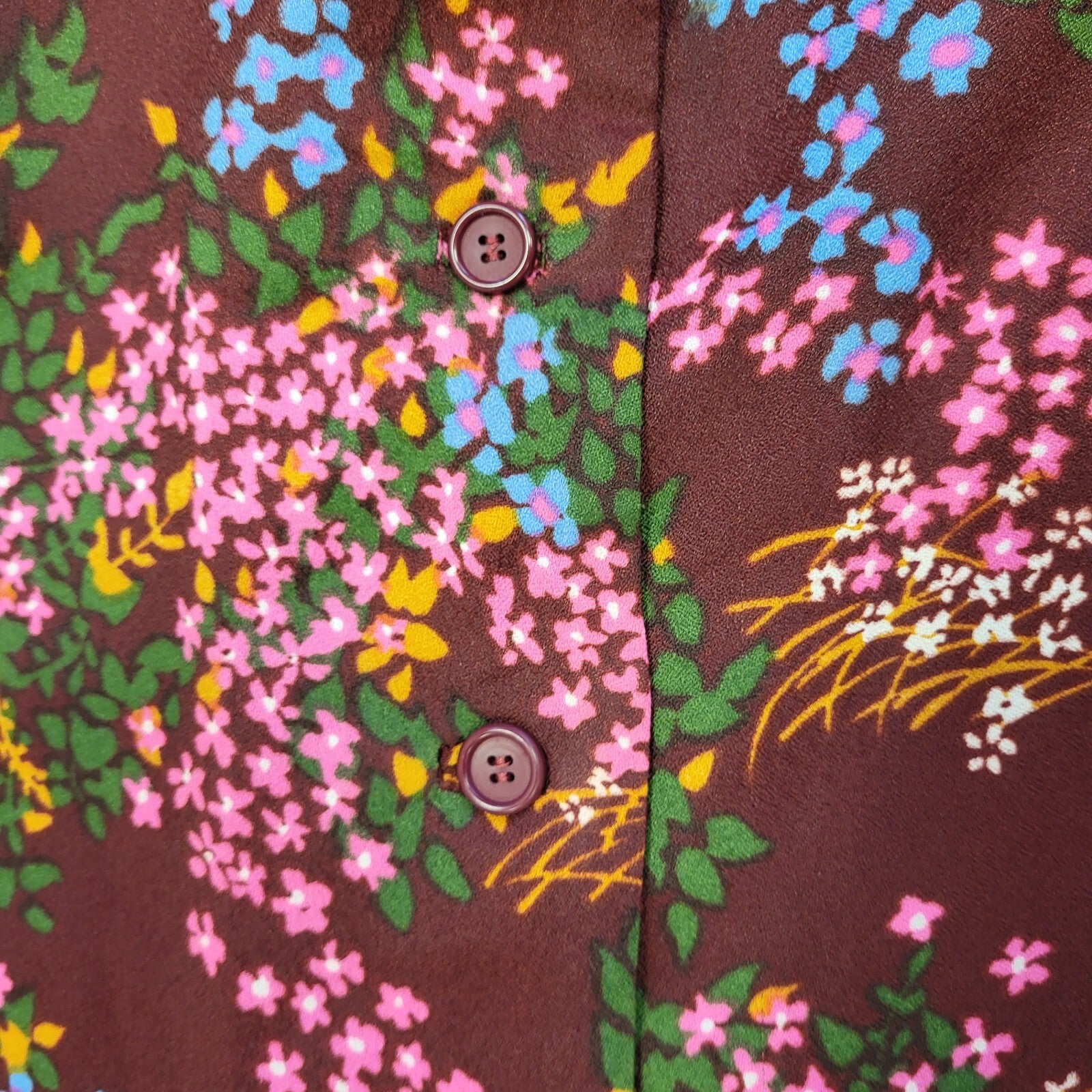 60s Vintage Burgundy, Pink & Lilac Floral Daywear Dress Women's Size 12/14