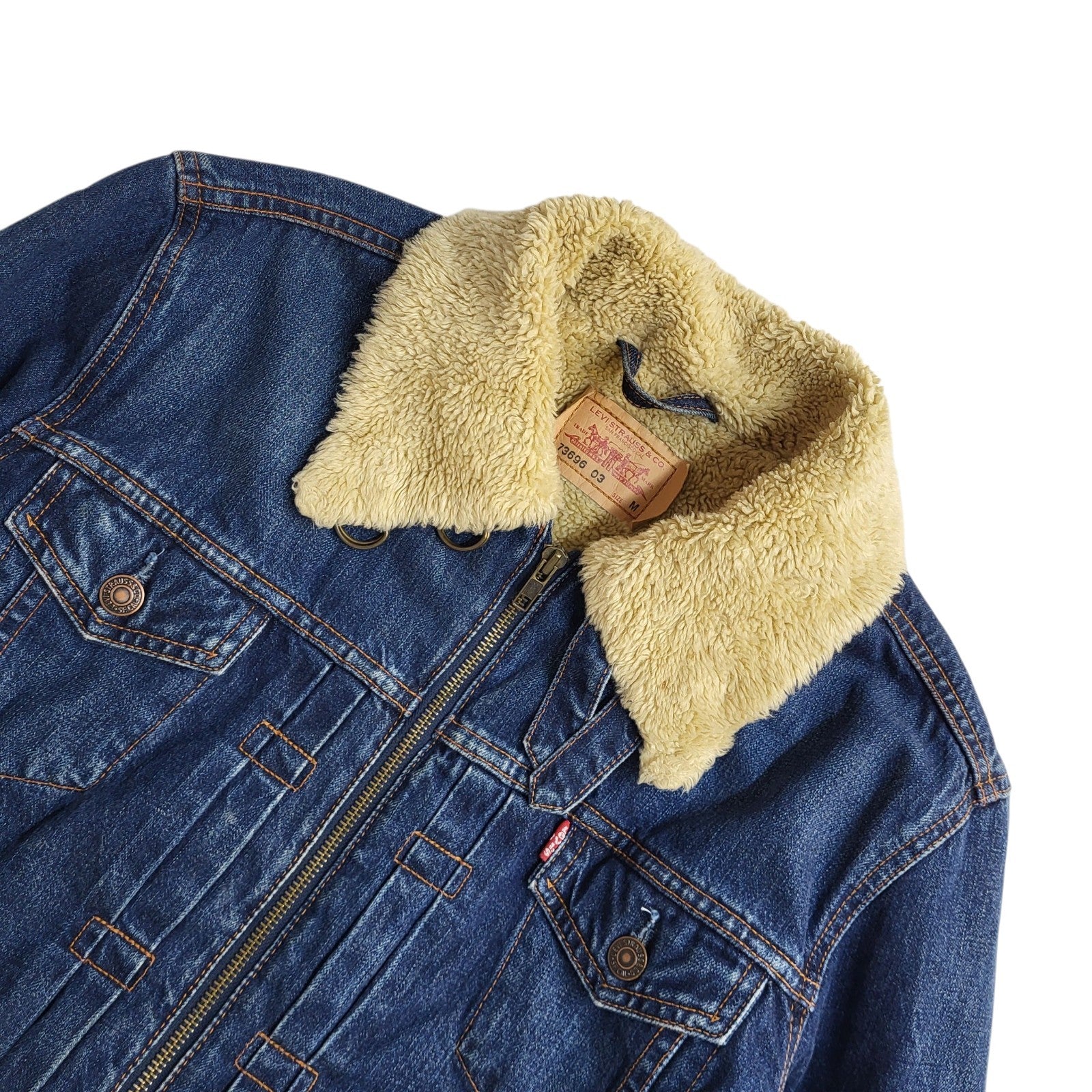 Levi's Denim Fleece Lined Jacket Y2k Blue Cropped UK Women's Size M