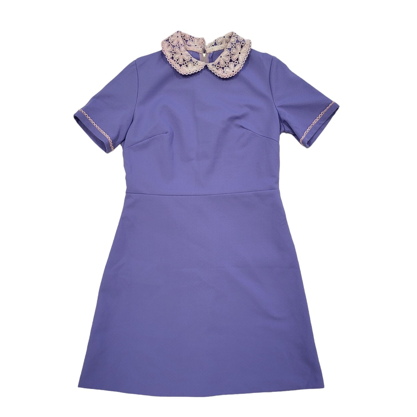 Vintage 60s Purple Short Sleeve Lace Collar Shift Dress Women's Size 12