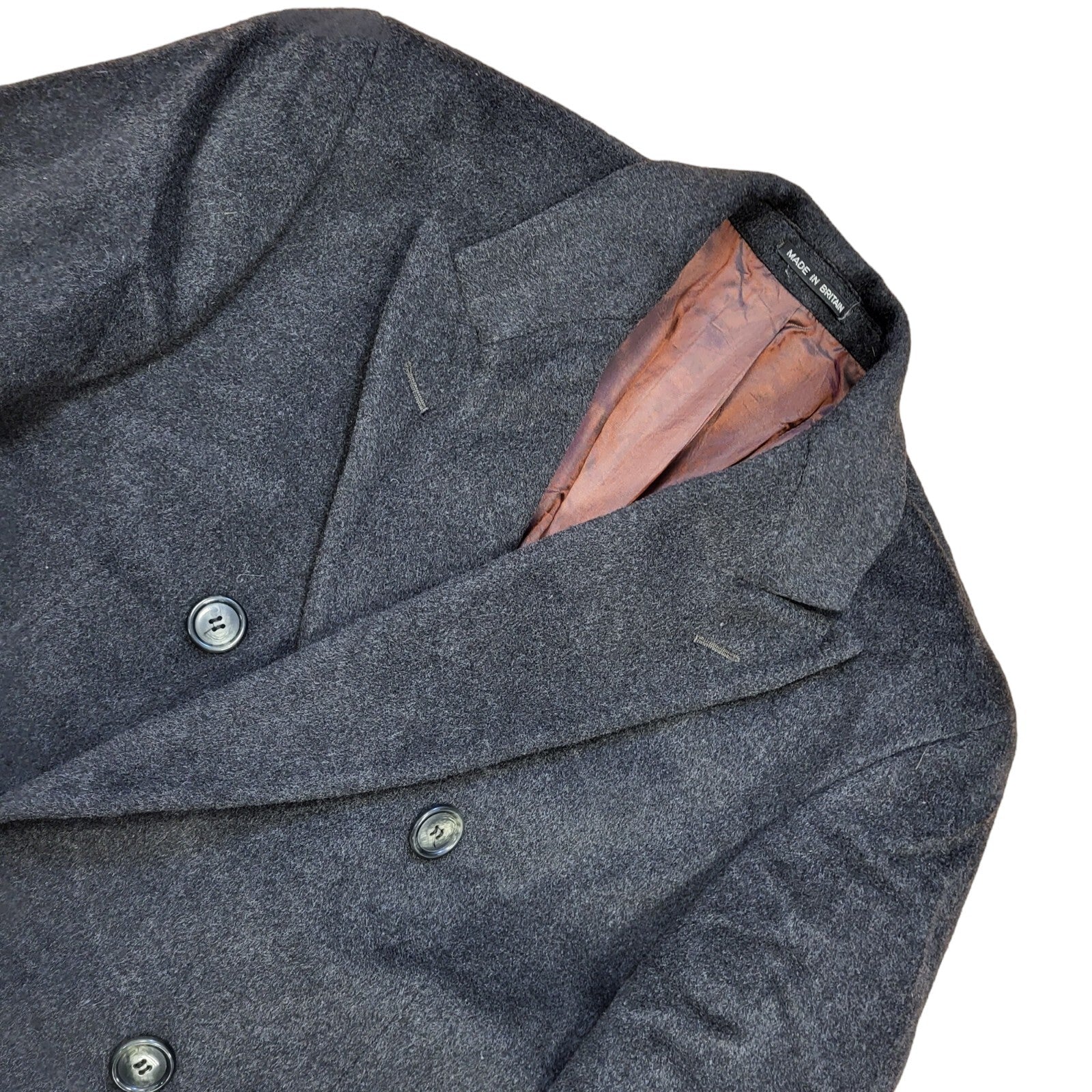 Windsor Wells 80s Grey Wool Button Overcoat Uk Men's Size Large