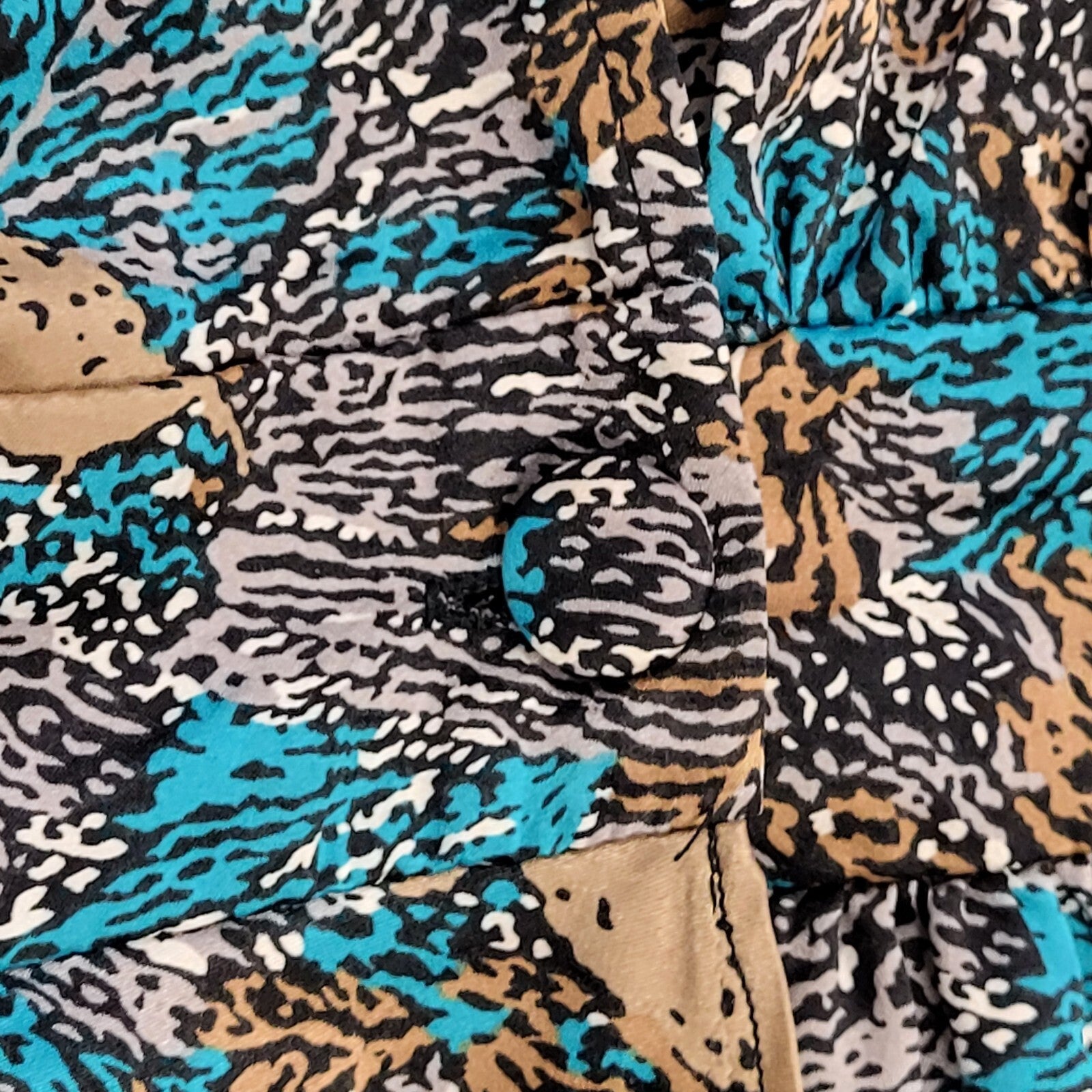 Paige 80s Vintage Abstract Tan & Teal Front Split  Wrap Dress Women's 12