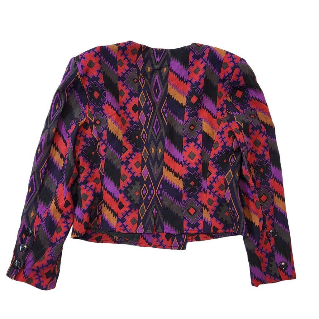Jaeger 80s Vintage Black, Red & Purple Button Up Women's Jacket Size L 12-14