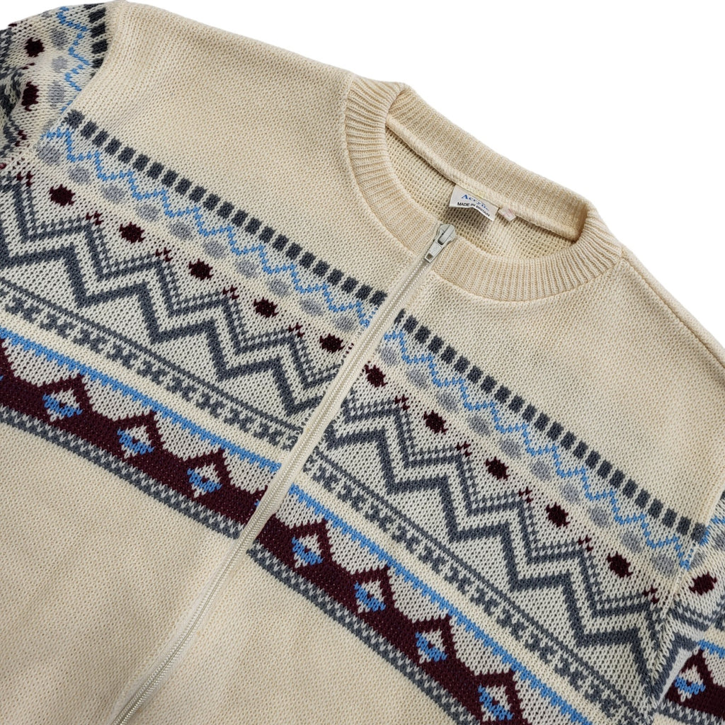 80s Vintage Cream & Brown Zipped Cardigan Uk Women's Size Large