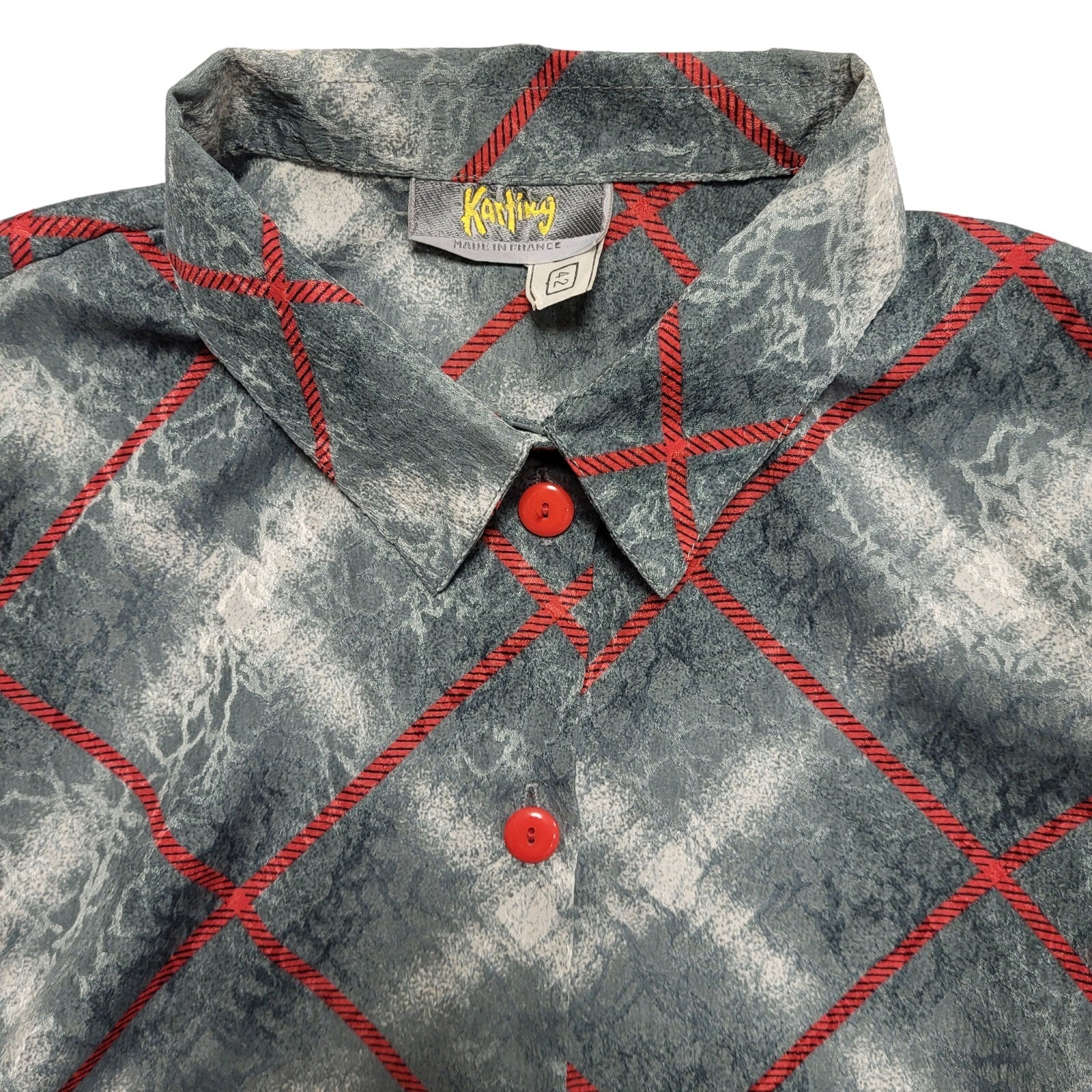Karting 80s Vintage Grey & Red Patterned Blouse Women's Size 14