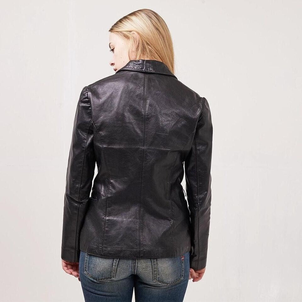 90s Vintage Black One Button Leather Jacket Uk Women's Size 10