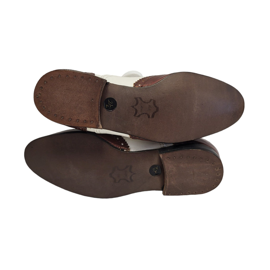 Gandolfi Cream & Brown Lace-Up Leather Shoes Uk Women's Size 2.5