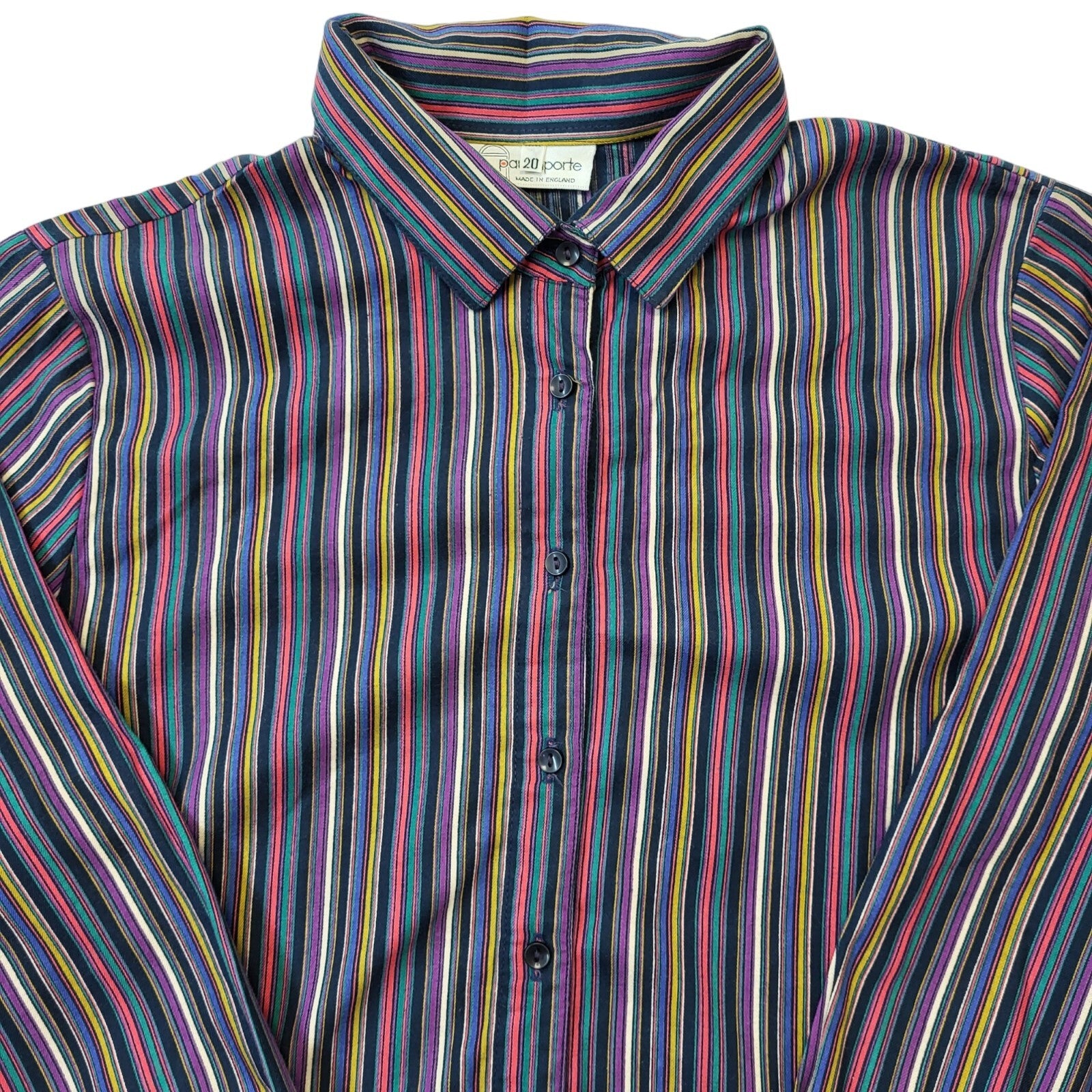 Paul Laporte 90s Vintage Multicoloured Long Sleeve Striped Shirt Womens Size 20