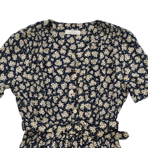 90s Vintage St Michael Black & Pink Floral Daywear Dress Women's Size 10