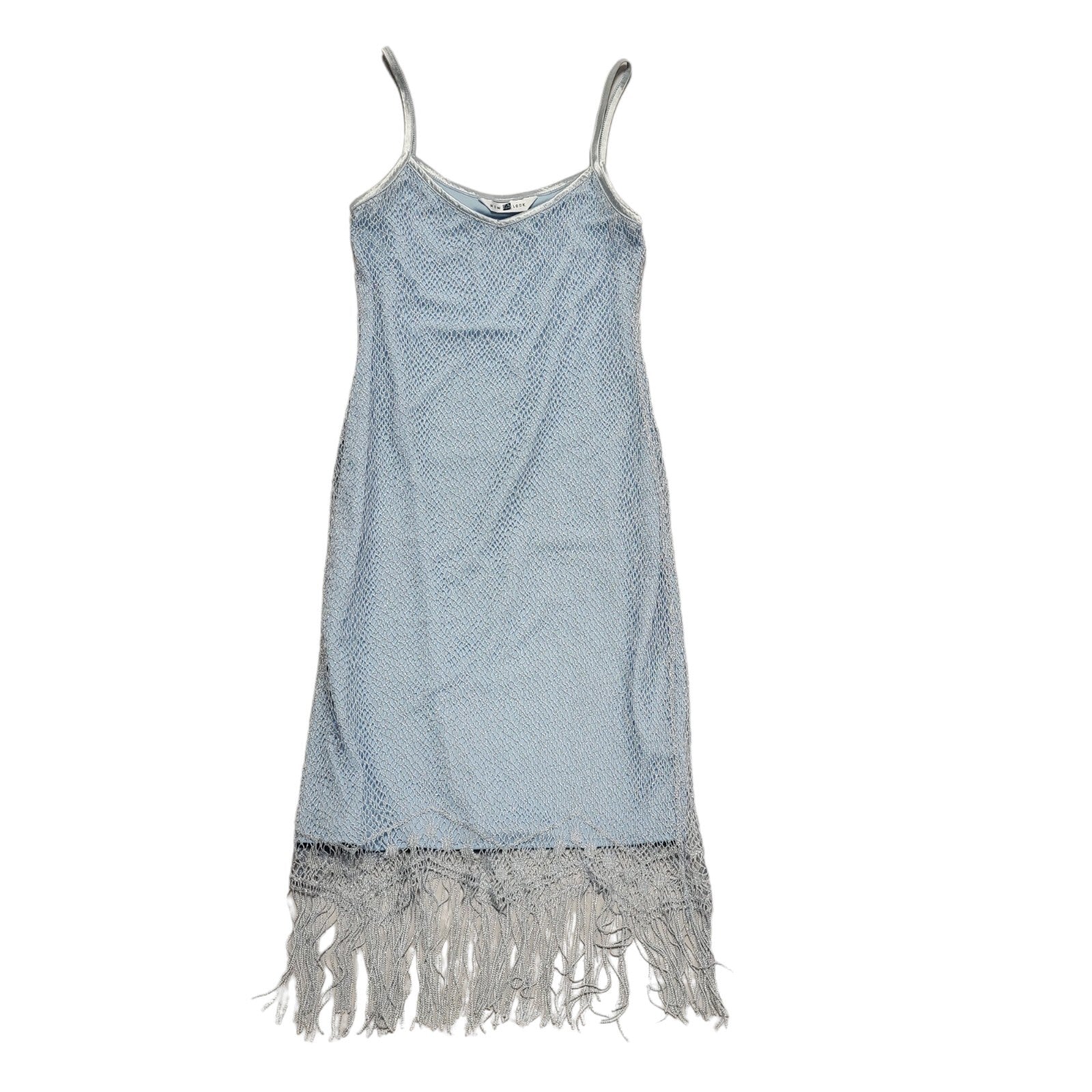 New Look Vintage 80's Blue Strap Body Con Tassle Dress Womens UK 12