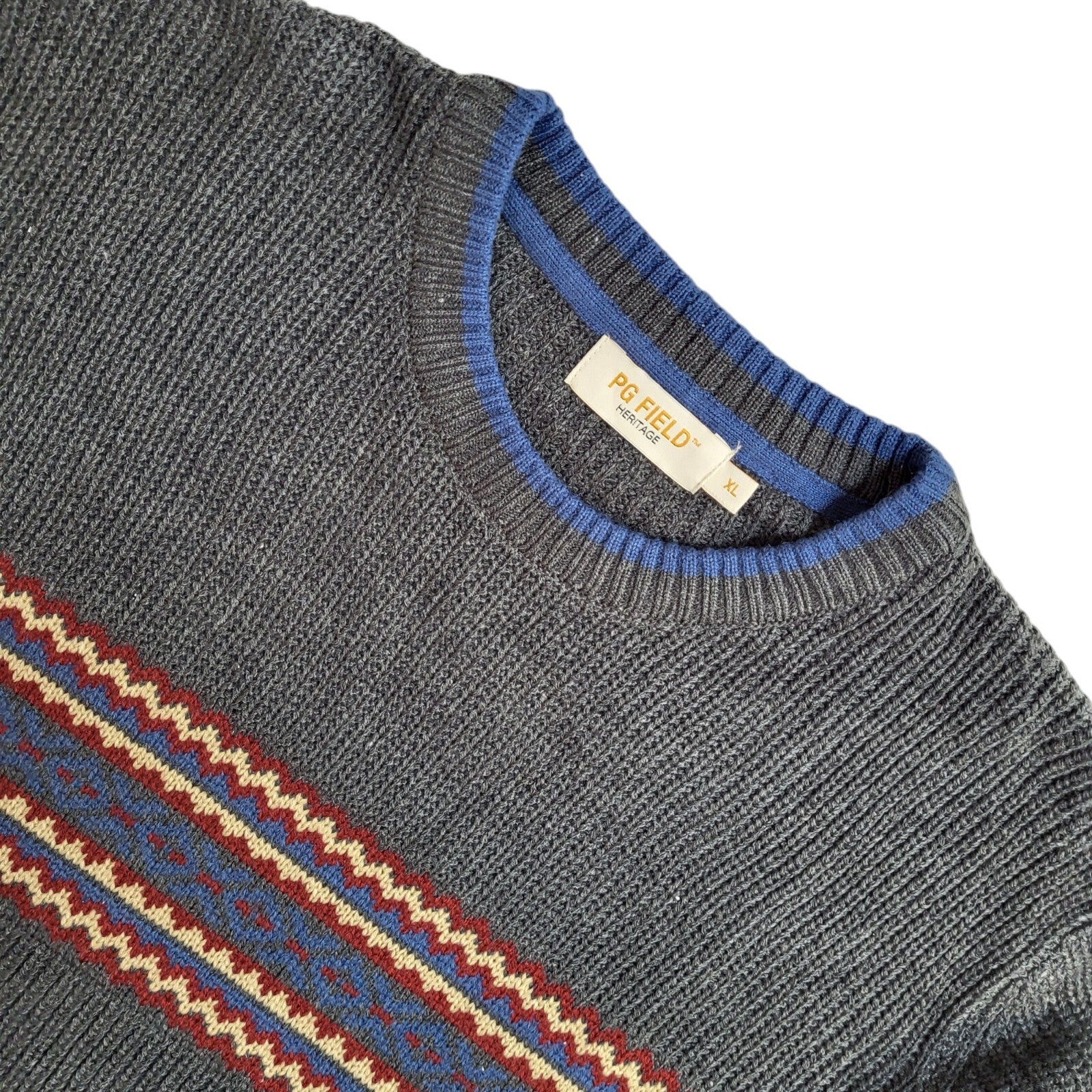 PG Field Grey Striped Round Neck Vintage 90's Jumper Men's UK XL