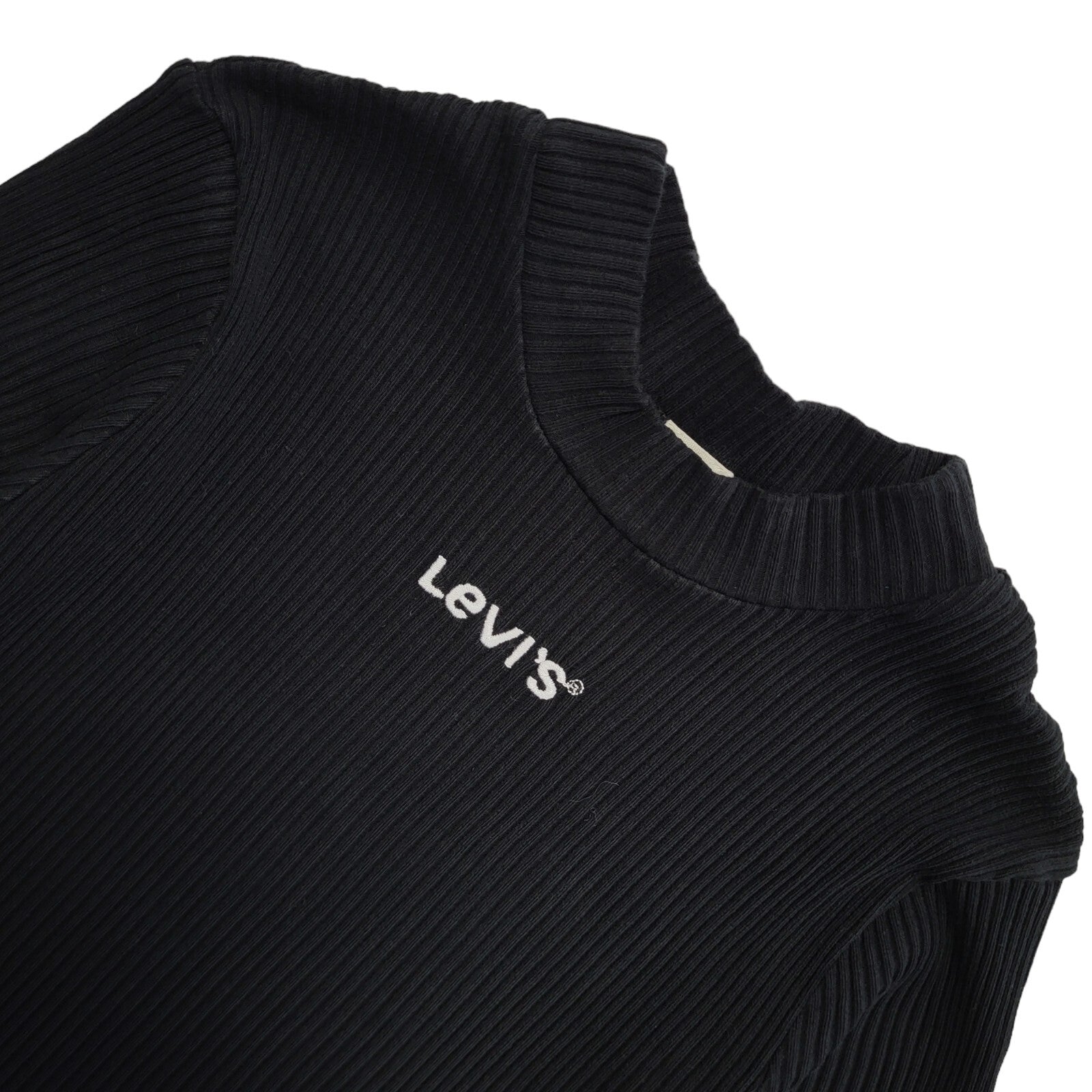 Levi's Y2K Black Round Neck Ribbed Short Sleeve Top Womens UK Size XS