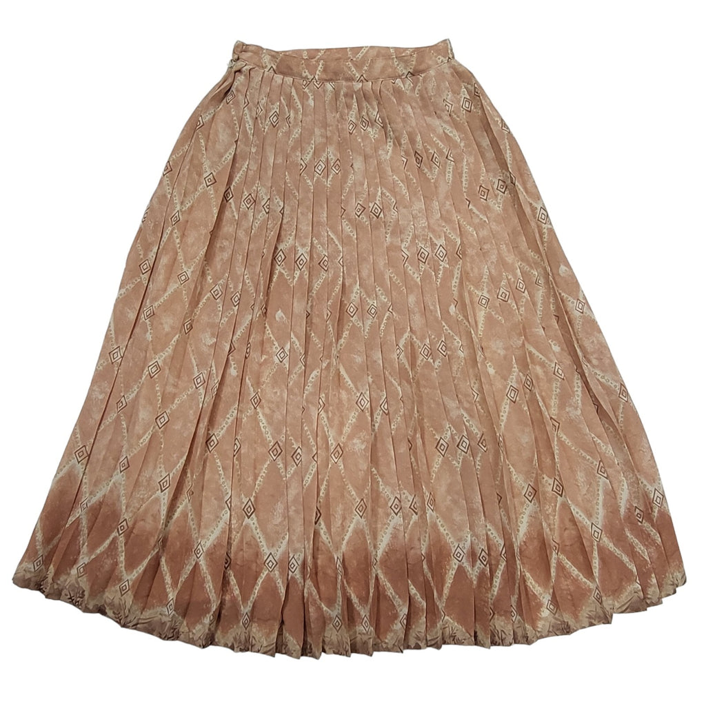 80's Vintage Beige Diamond Patterned Pleated Skirt Women's 8/10