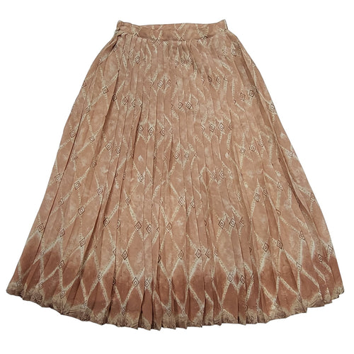 80's Vintage Beige Diamond Patterned Pleated Skirt Women's 8/10