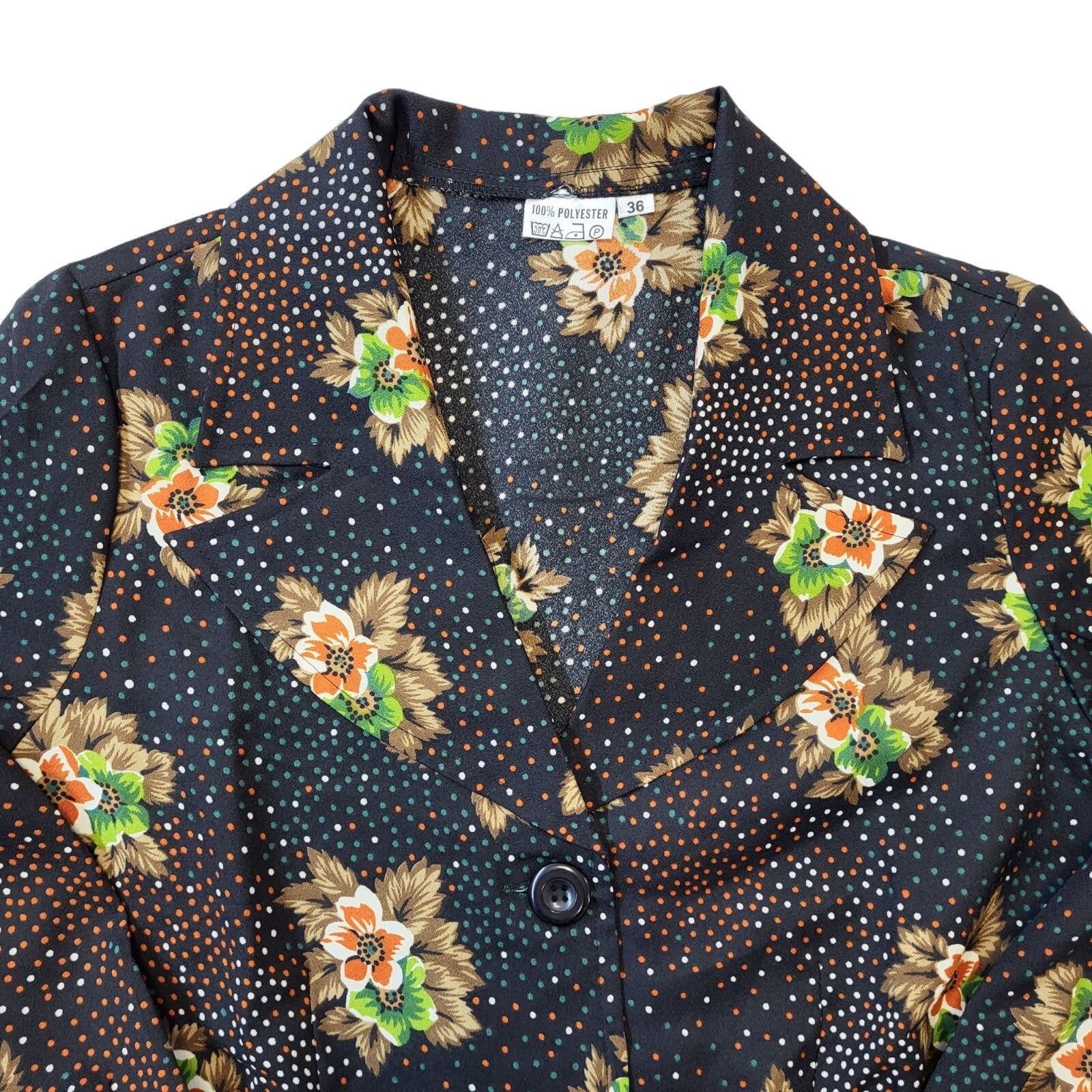 70s Vintage Black Floral Jacket Women's Size 8