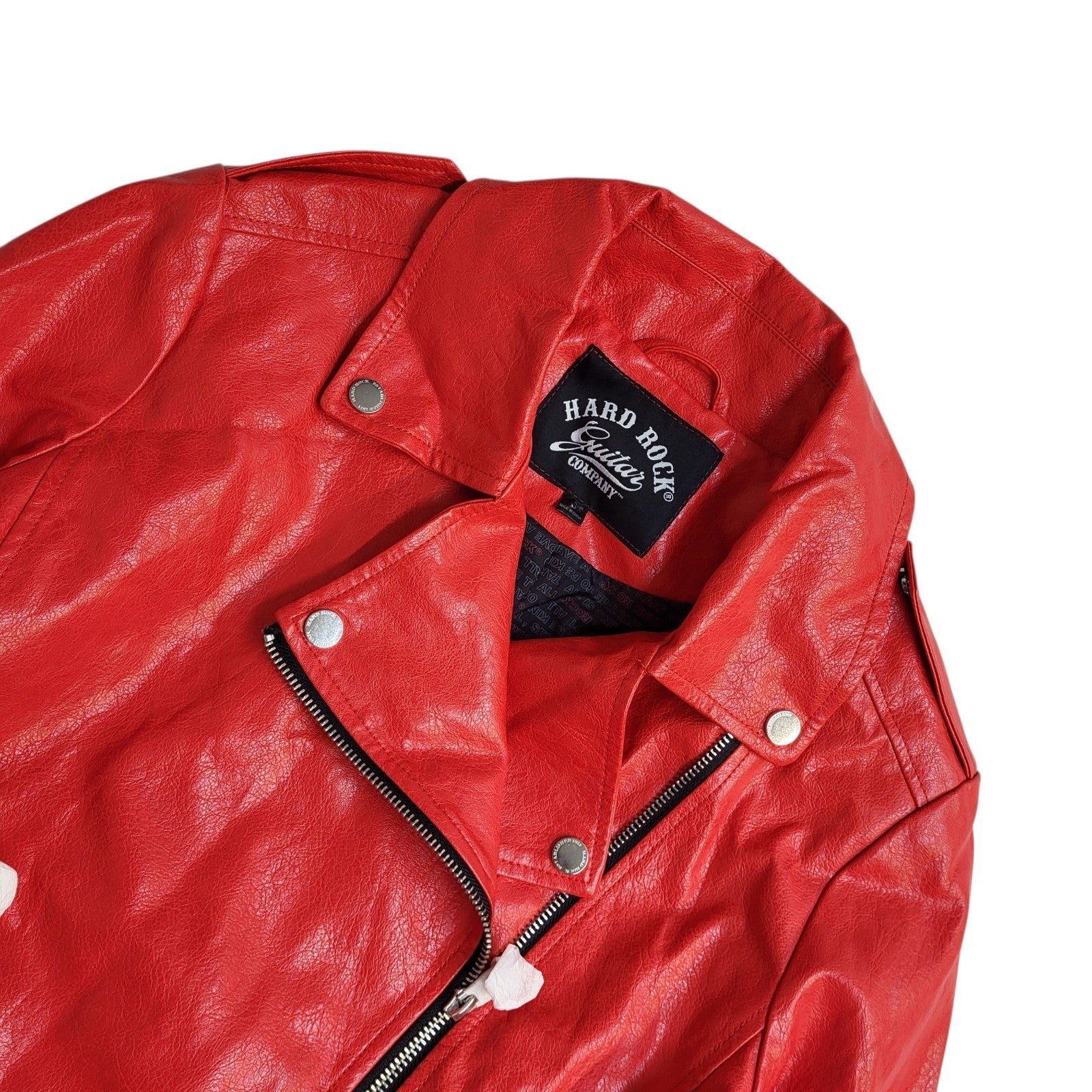 Hard Rock Jacket Faux Leather Y2k Red Zipped Uk Women's Size S