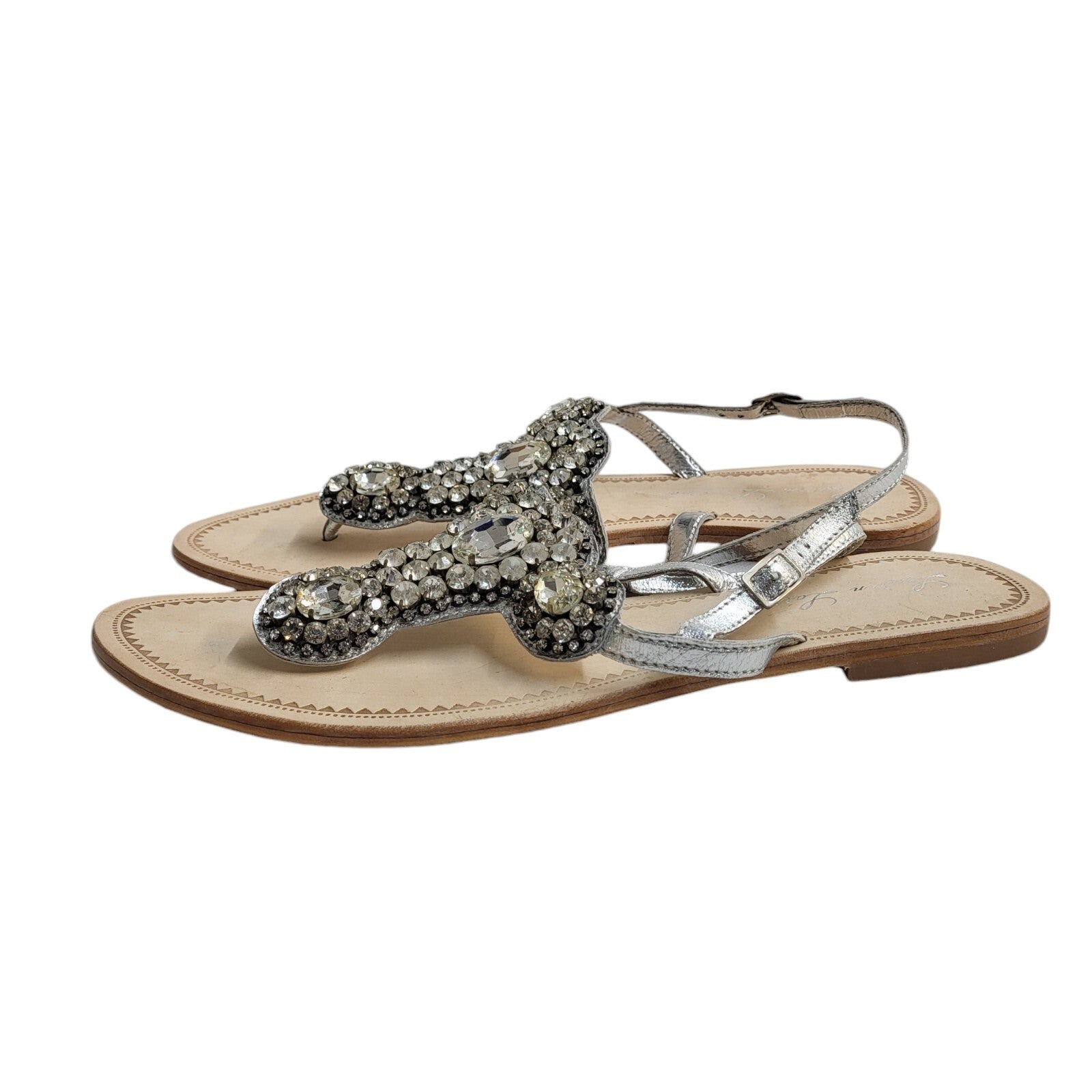 Lauren Lorraine Silver Beige Gems Sandal Shoes Uk Women's Size 11 Bnwb