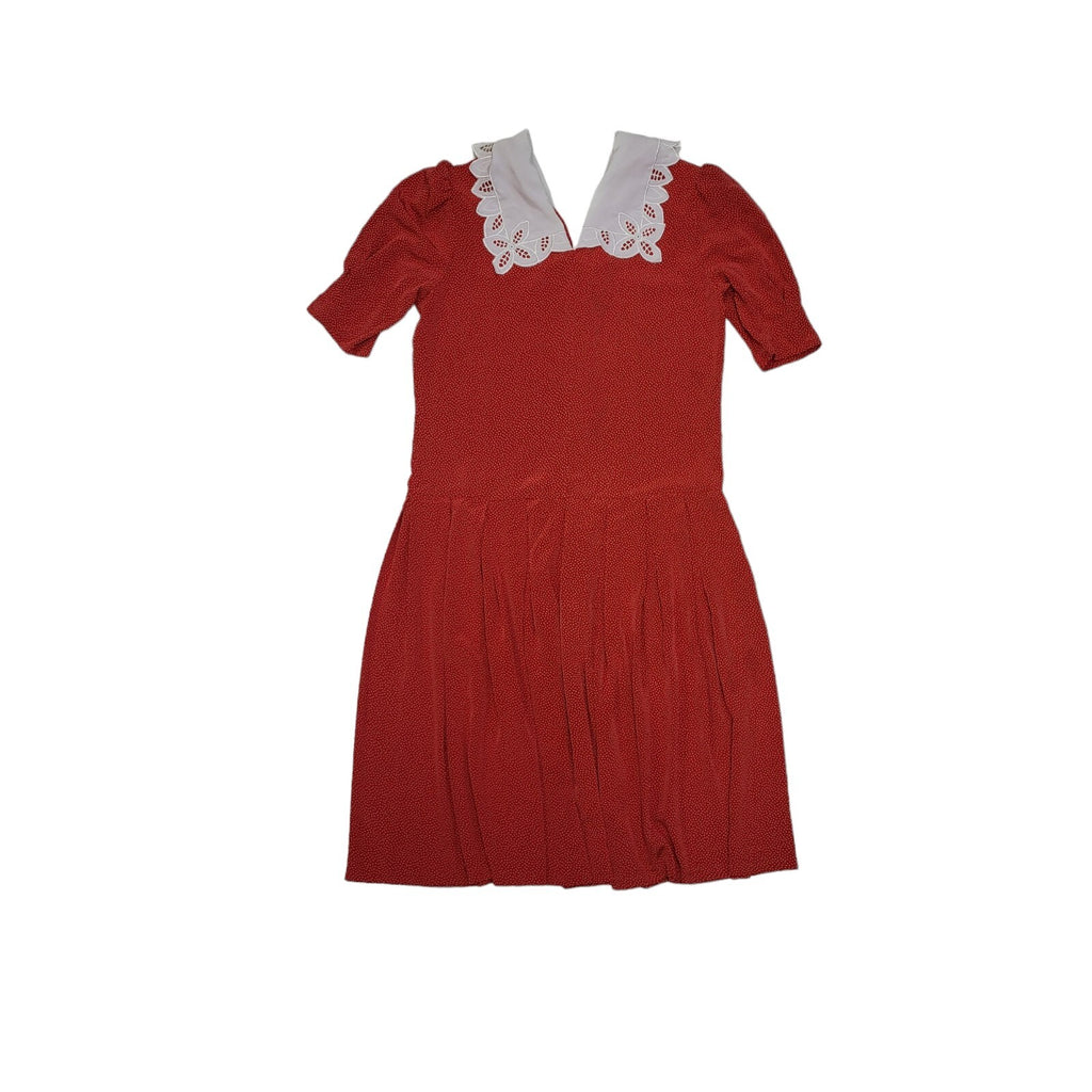 80s Vintage Red & White Polka Dot Prairie Dress Women's 14