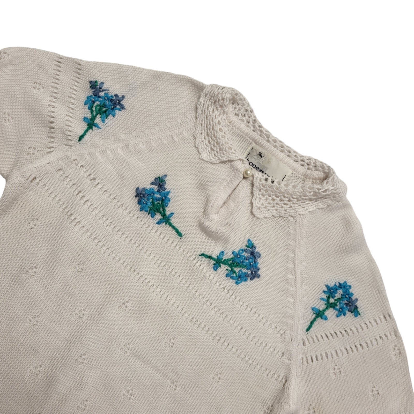 Vintage Honey Suckle Knitted Top Floral Short Sleeve Women's UK Size Small