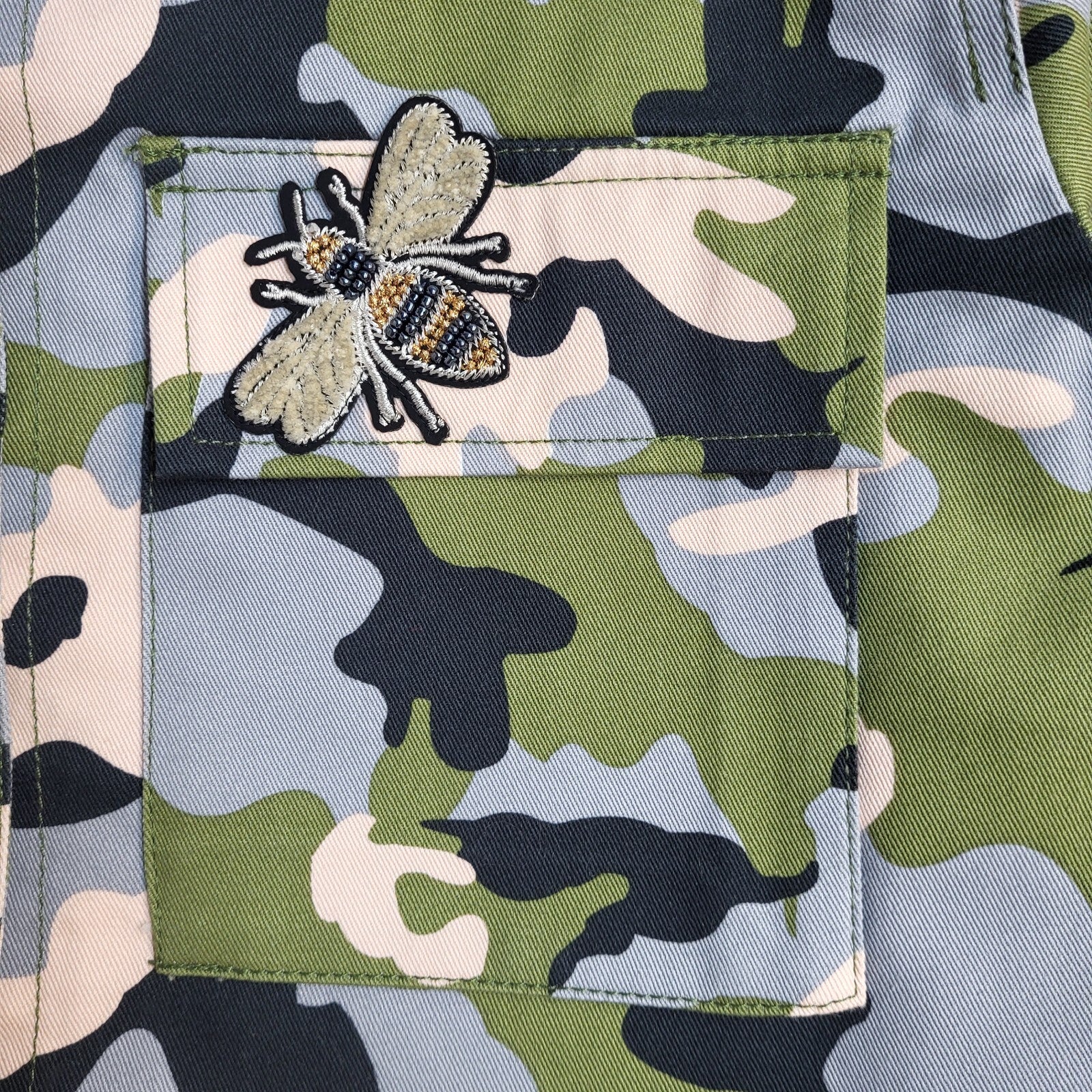 Guess Vintage Y2k Green Blue Camouflage Denim Jacket Uk Women's Size Small