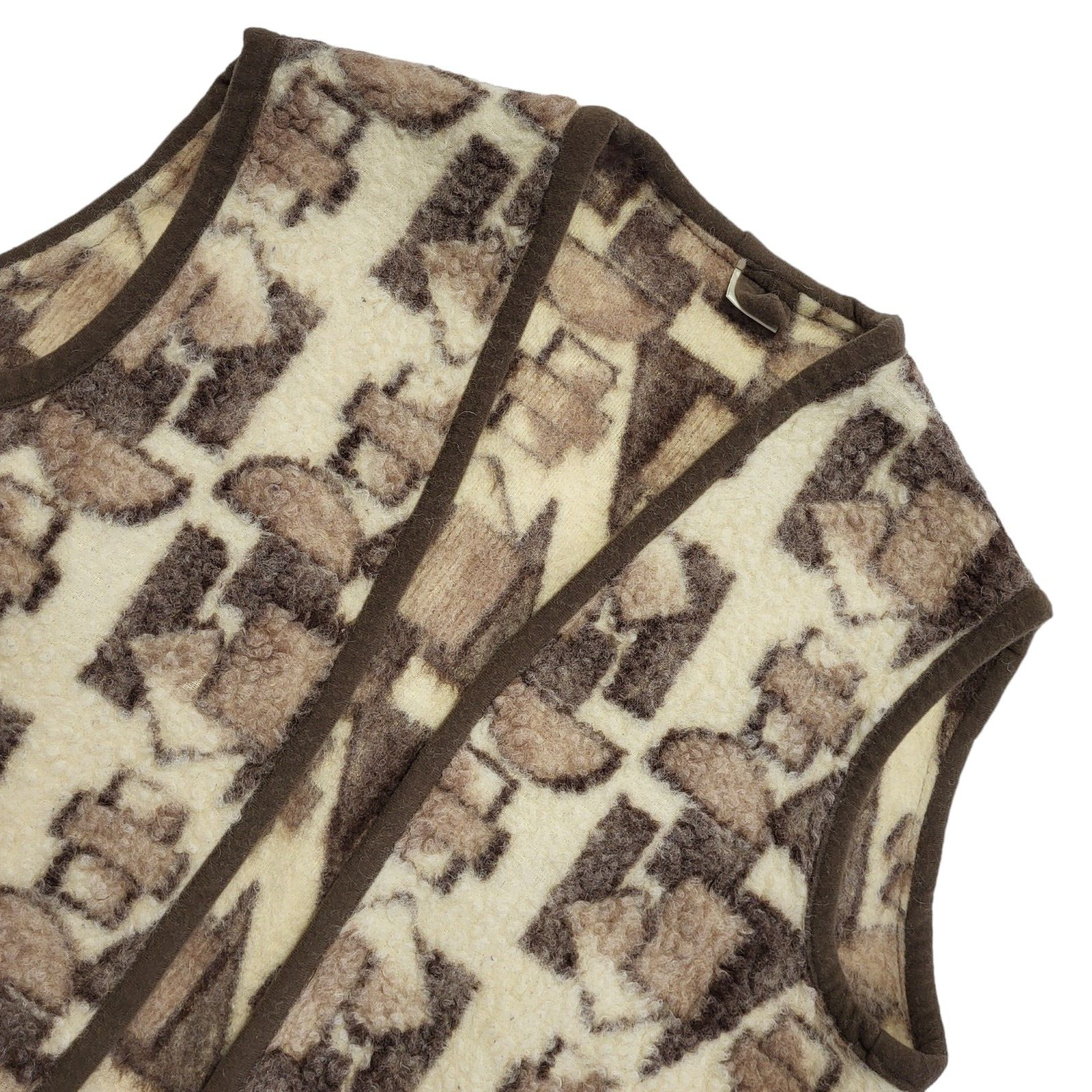 Runo Vintage 90's Beige & Brown Retro Wool Gilet Womens UK Size 20