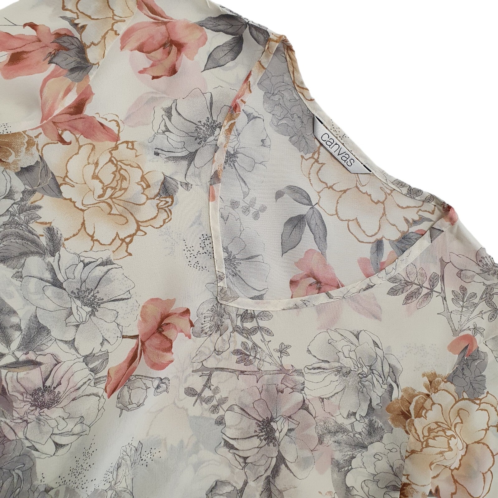 Canvas Vintage 90's Cream Floral V-Neck Long Sleeve Top Womens UK Size 14