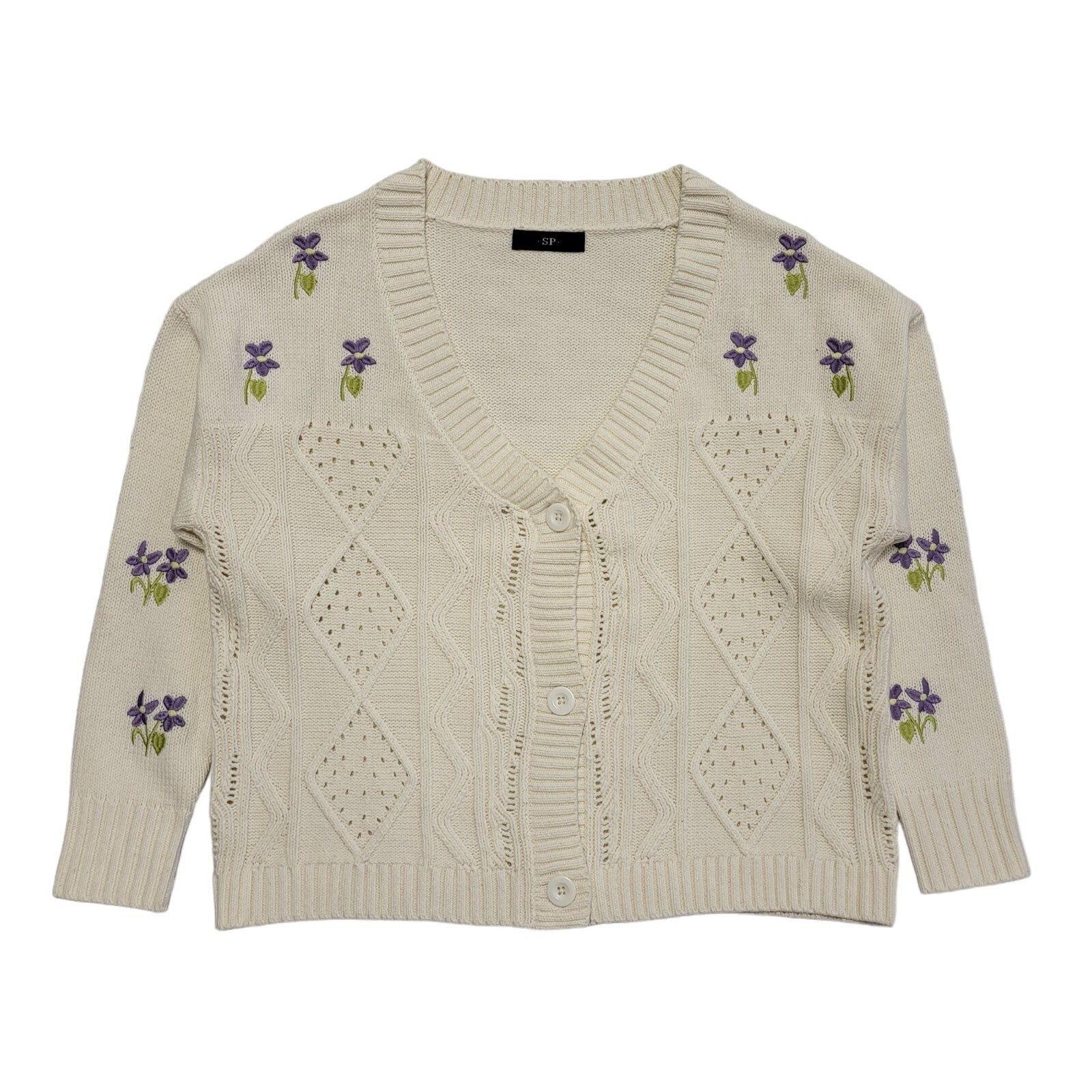 SP Vintage 90's Cream Button Front Floral Cardigan Womens UK Size 16