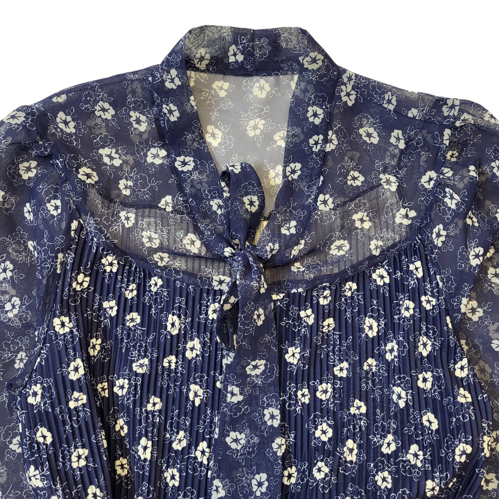 70s Vintage Blue & White Floral Daywear Dress Women's Size 16 Eu 44