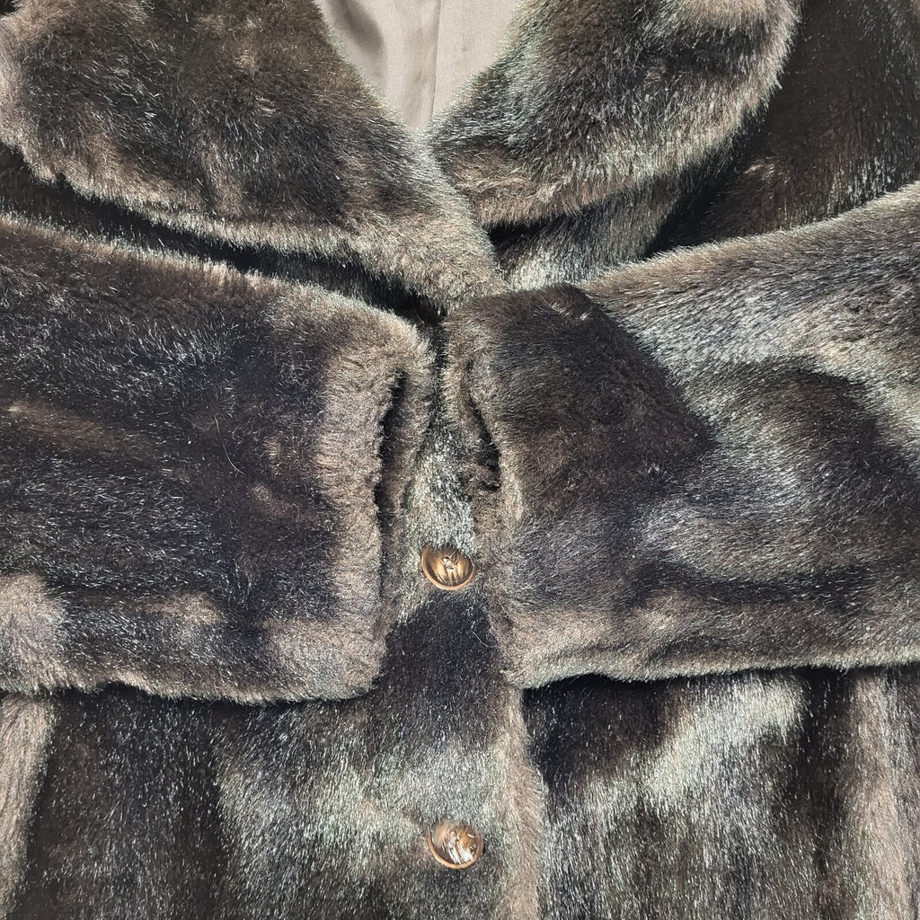 Astraka 80s Vintage Brown Faux Fur Button Coat Women's Size 18