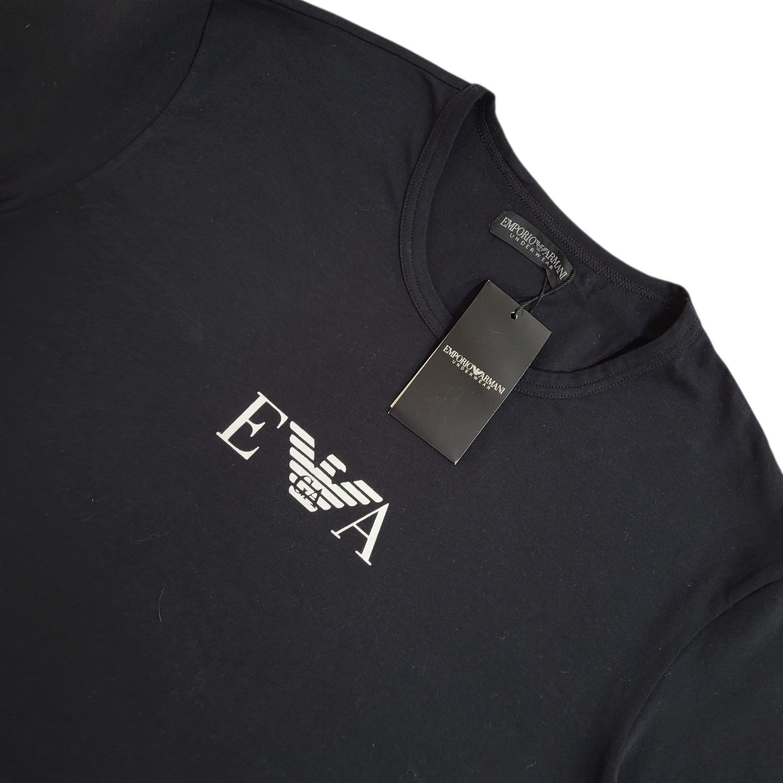 Emporio Armani Black Y2k Cotton Double Stitch T-Shirt Uk Women's Size L Bnwt