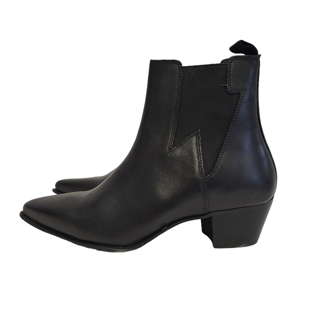 Asos Black Leather Slip-on Heel Boots Uk Women's Size 7