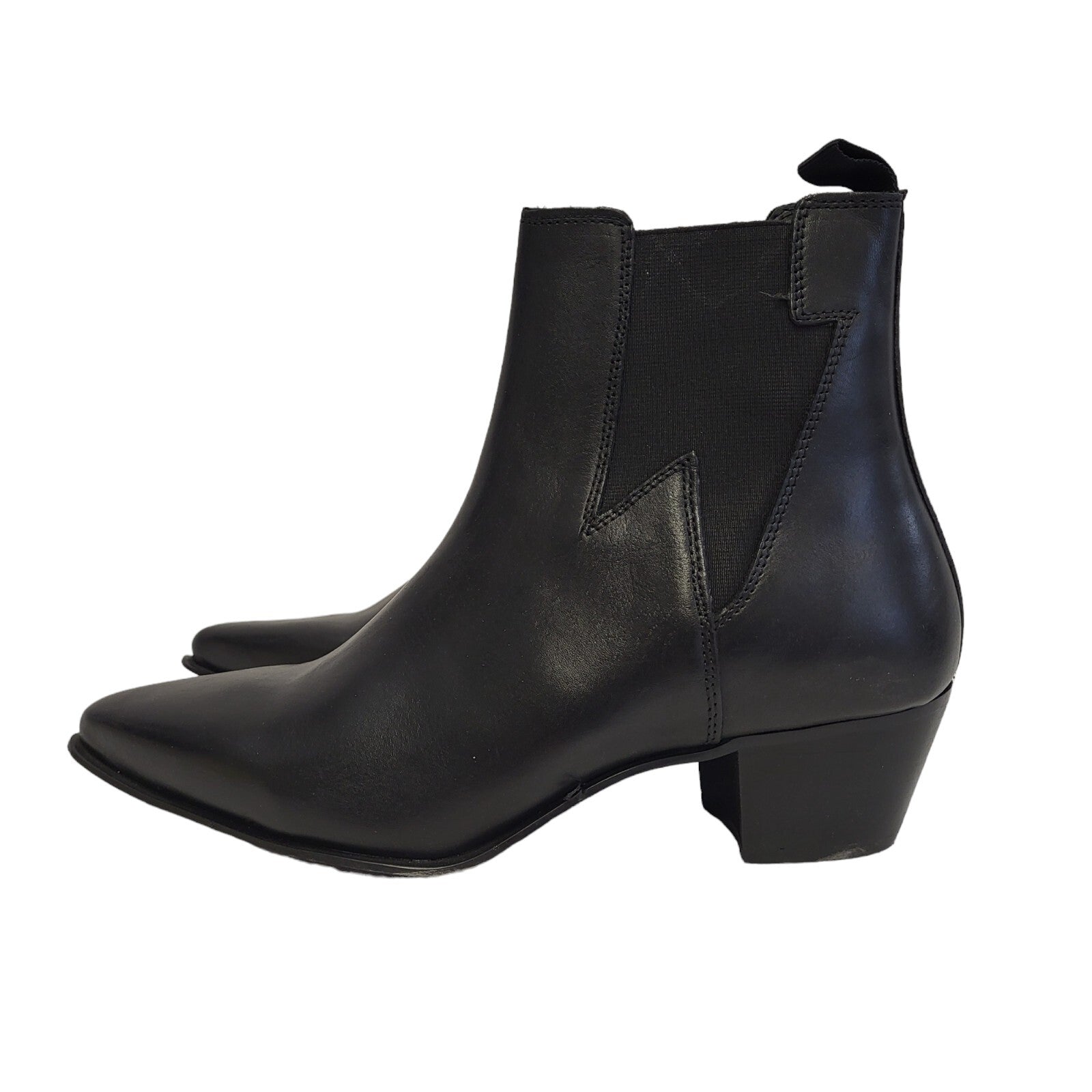 Asos Black Leather Slip-on Heel Boots Uk Women's Size 7