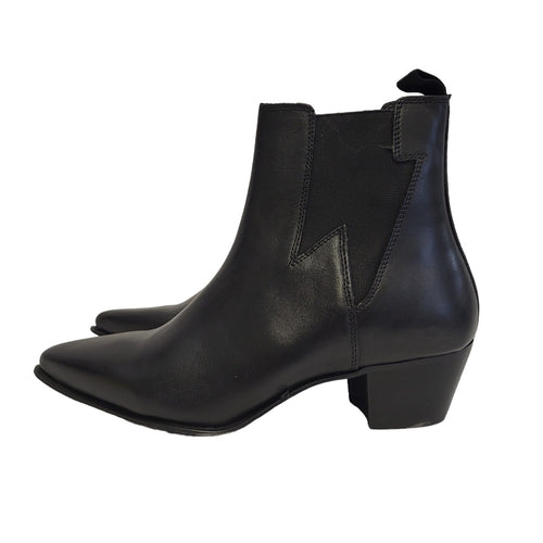 Asos Black Leather Slip-on Heel Boots Uk Women's Size 7