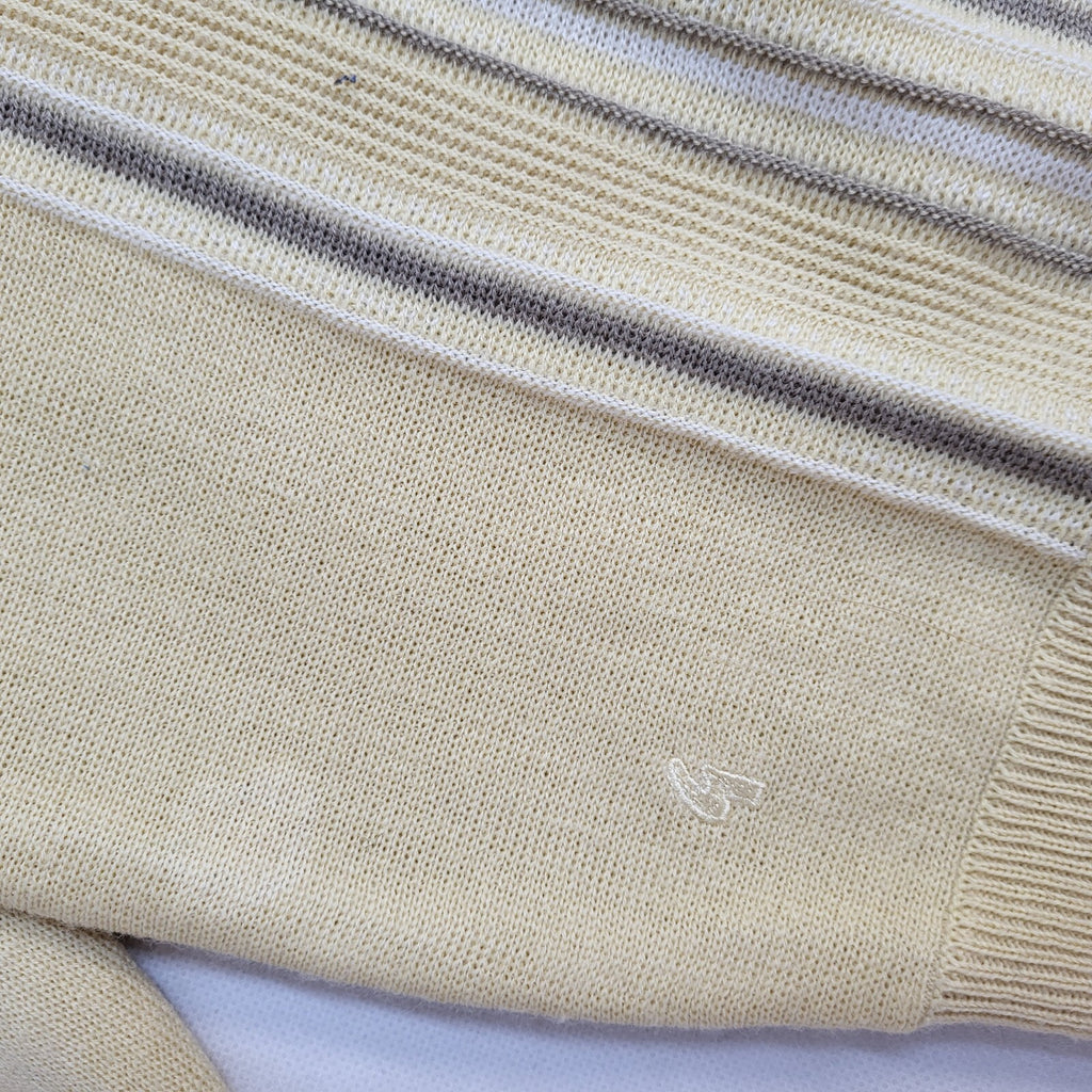 Gabicci Yellow Striped V-Neck Vintage 90's Jumper Men's UK M