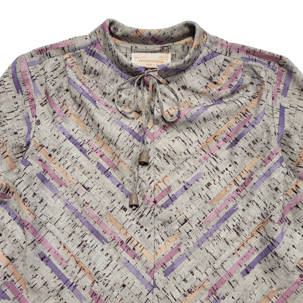 70s Vintage Monveneuir Purple Retro Pattern A-Line Dress Women's 14