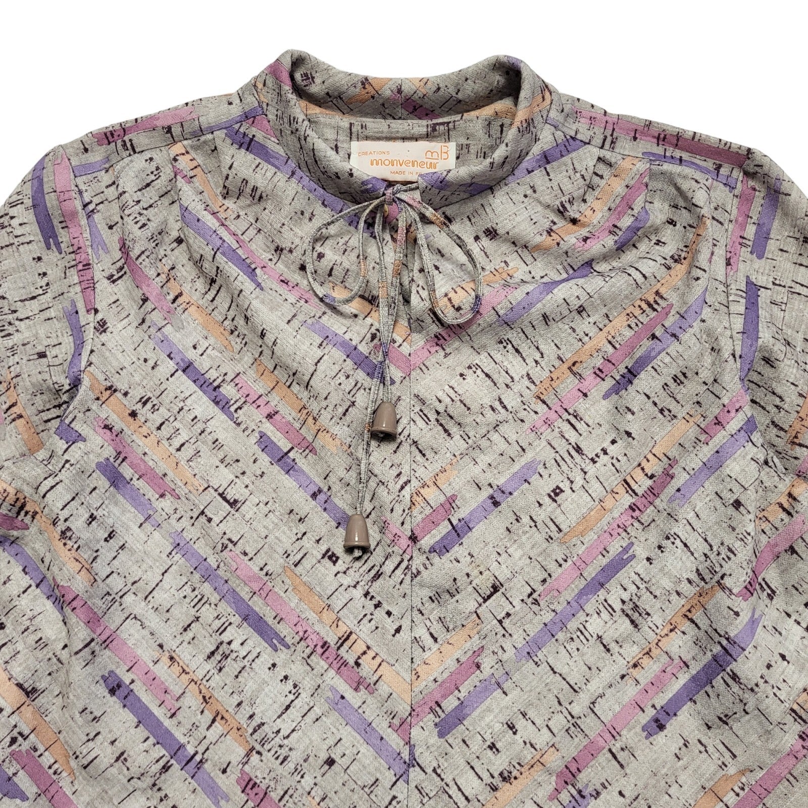 70s Vintage Monveneuir Purple Retro Pattern A-Line Dress Women's 14